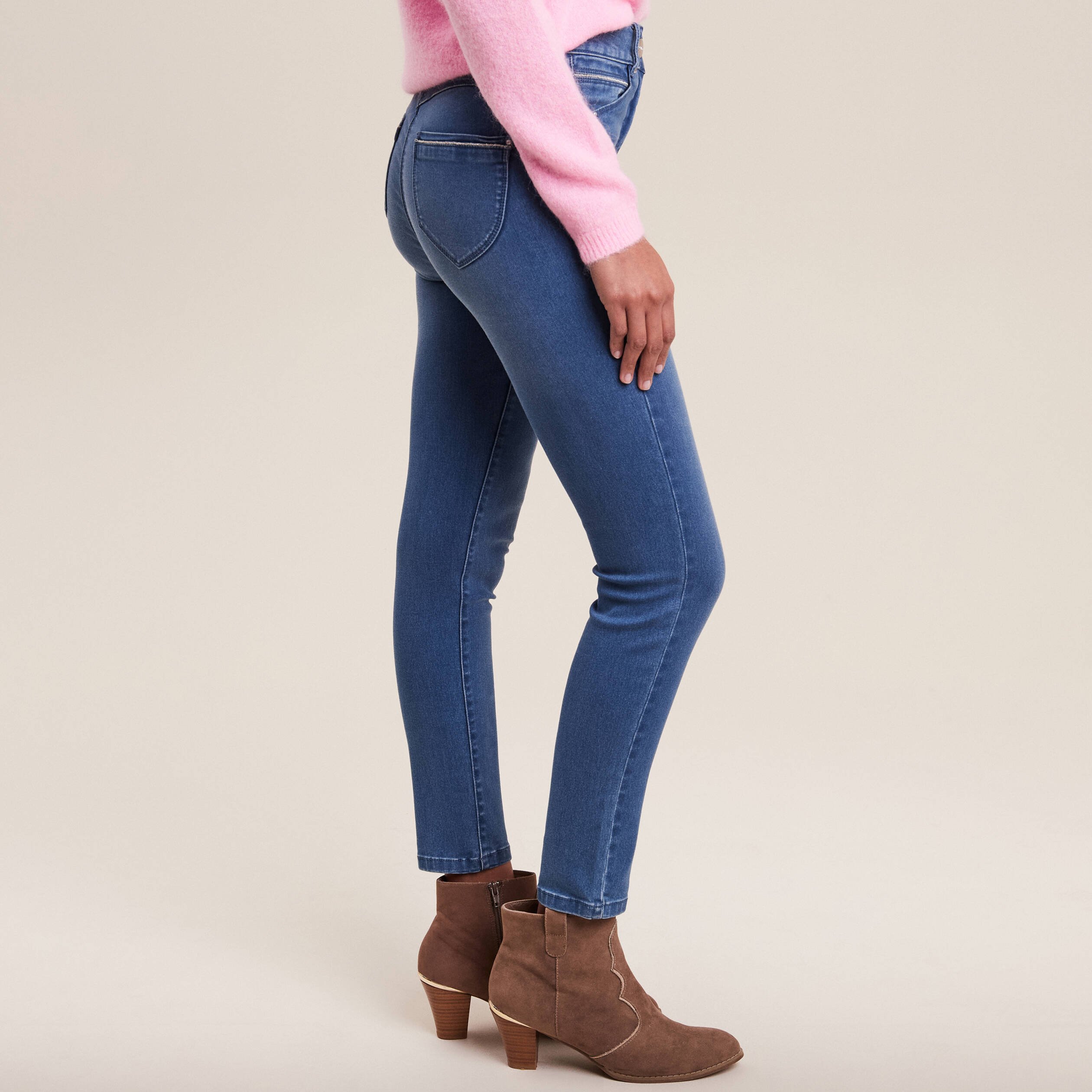 Jean ajusté taille haute denim double stone femme Vibs