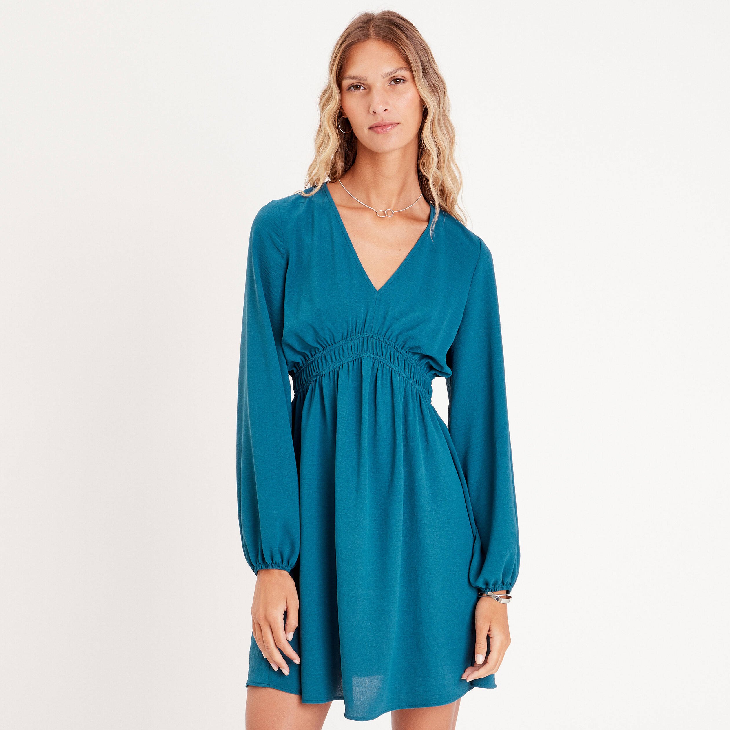 Robe évasée taille élastiquée bleu canard femme Vibs