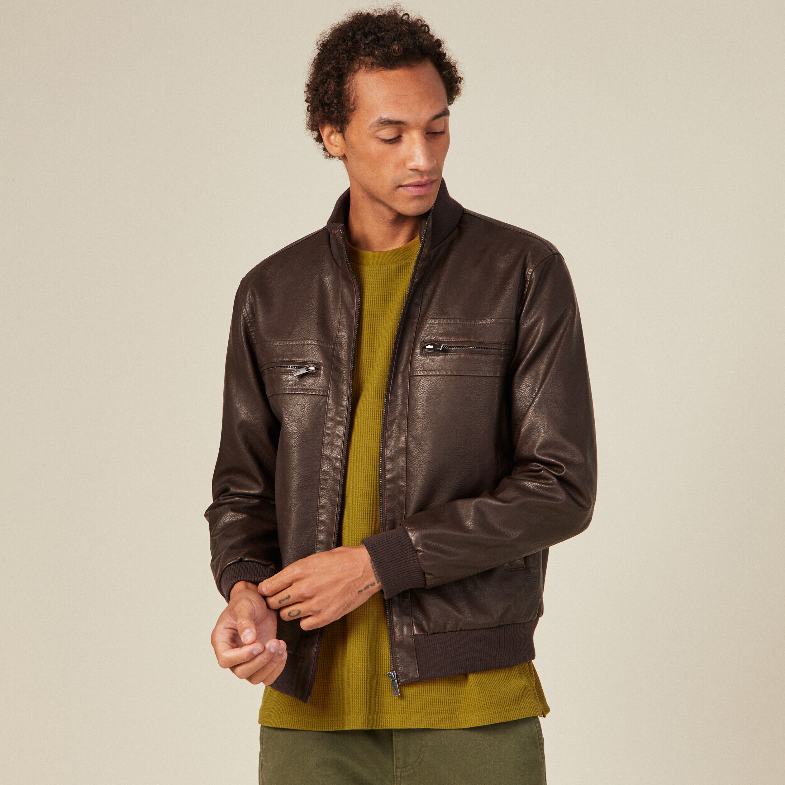 Blouson simili 2025 cuir homme marron