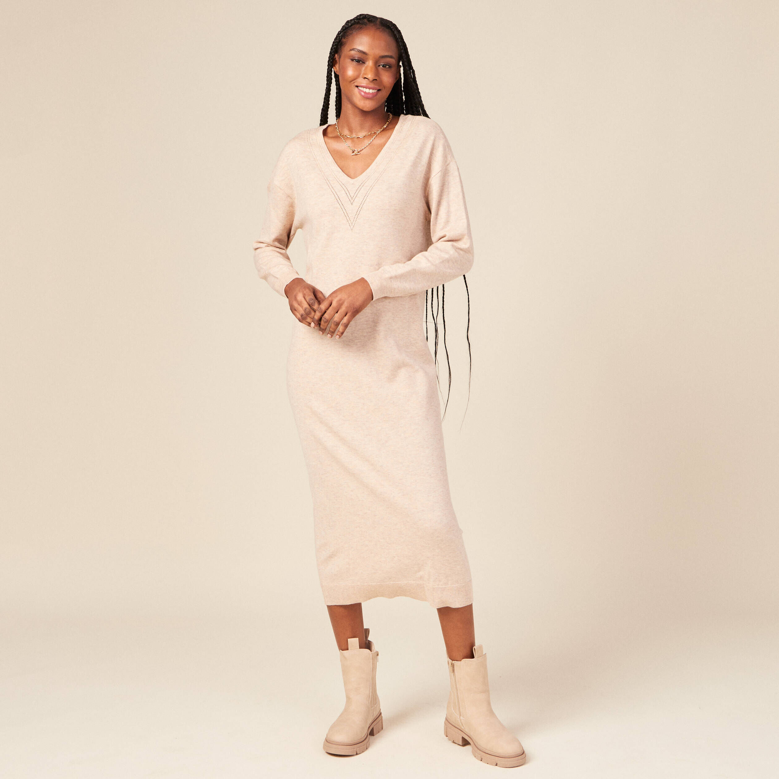 Robes pull Beige Femme Vib s