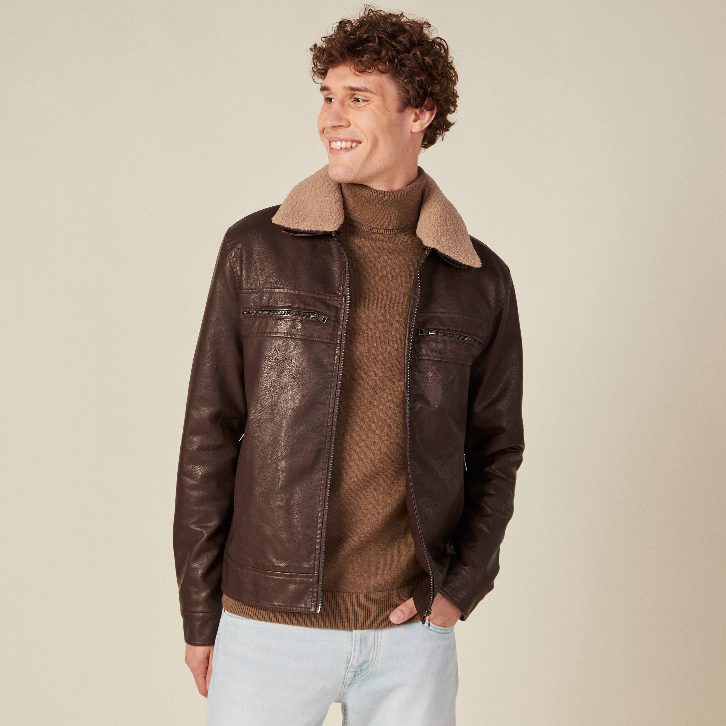 Veste homme 2024 simili cuir marron