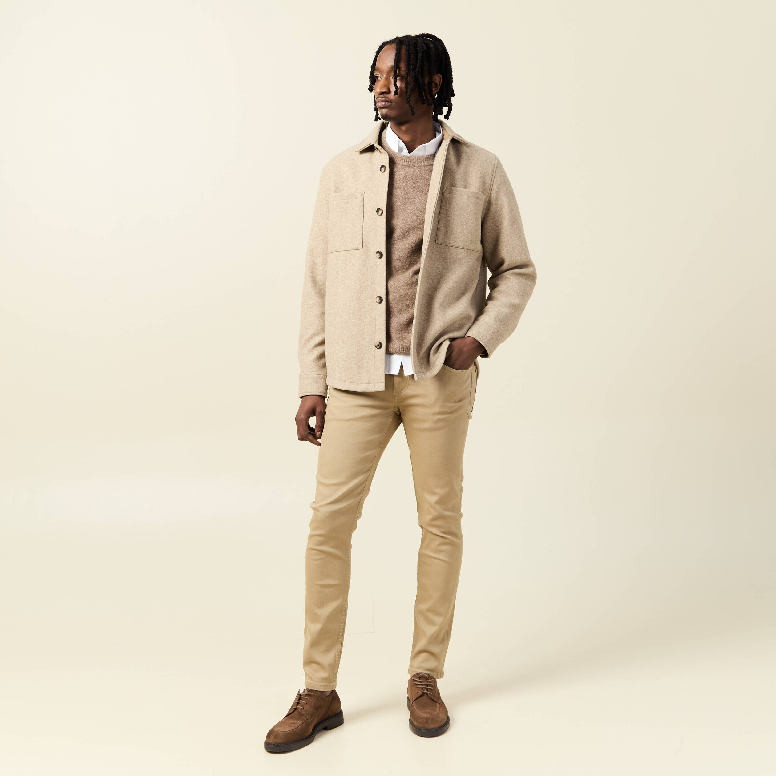 Jean slim beige homme best sale