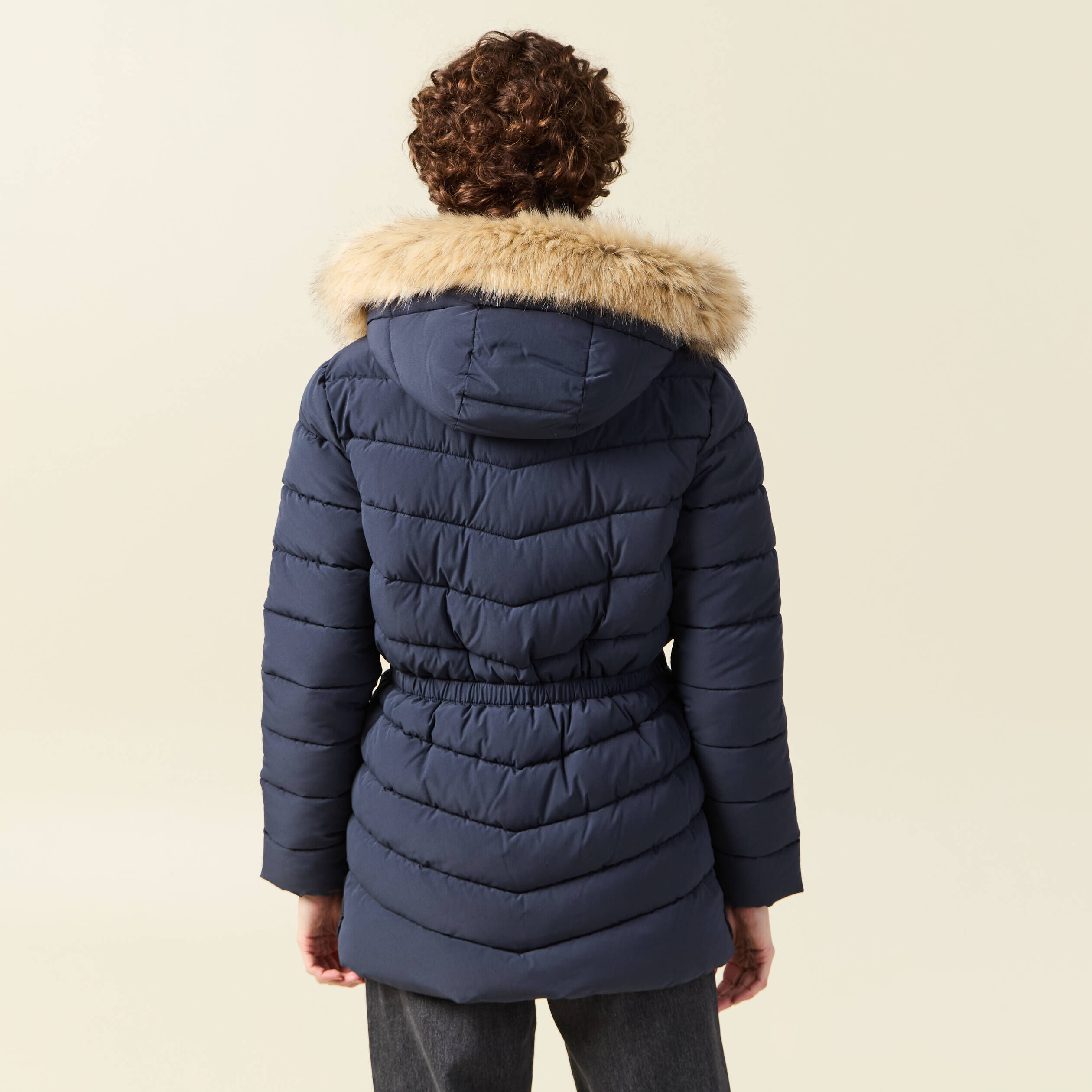 Manteau bleu marine femme capuche fourrure best sale