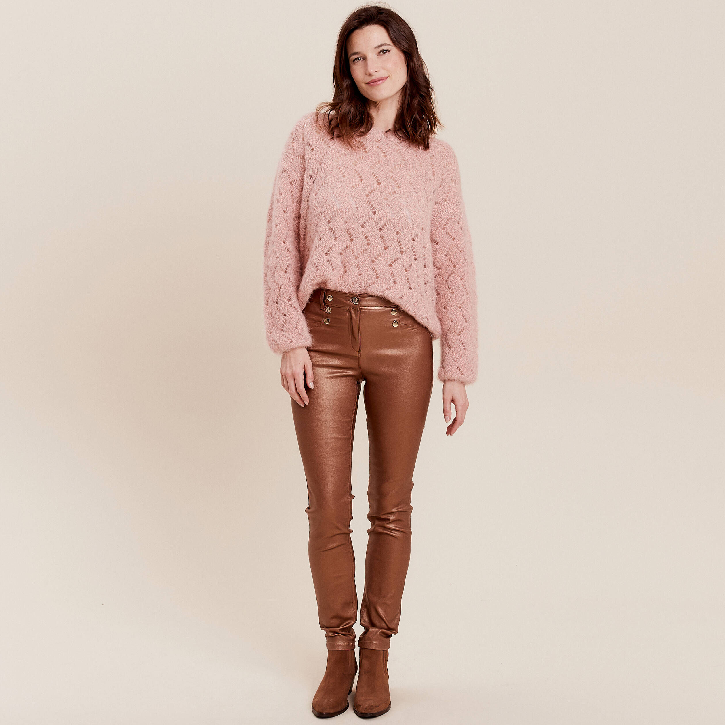 Pantalon discount enduit marron