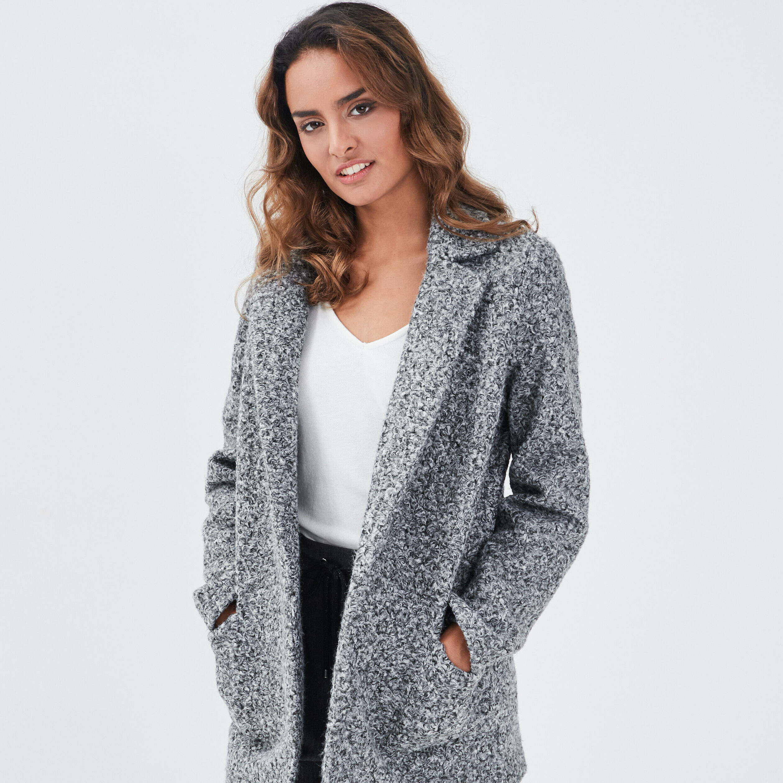 manteau mi long gris