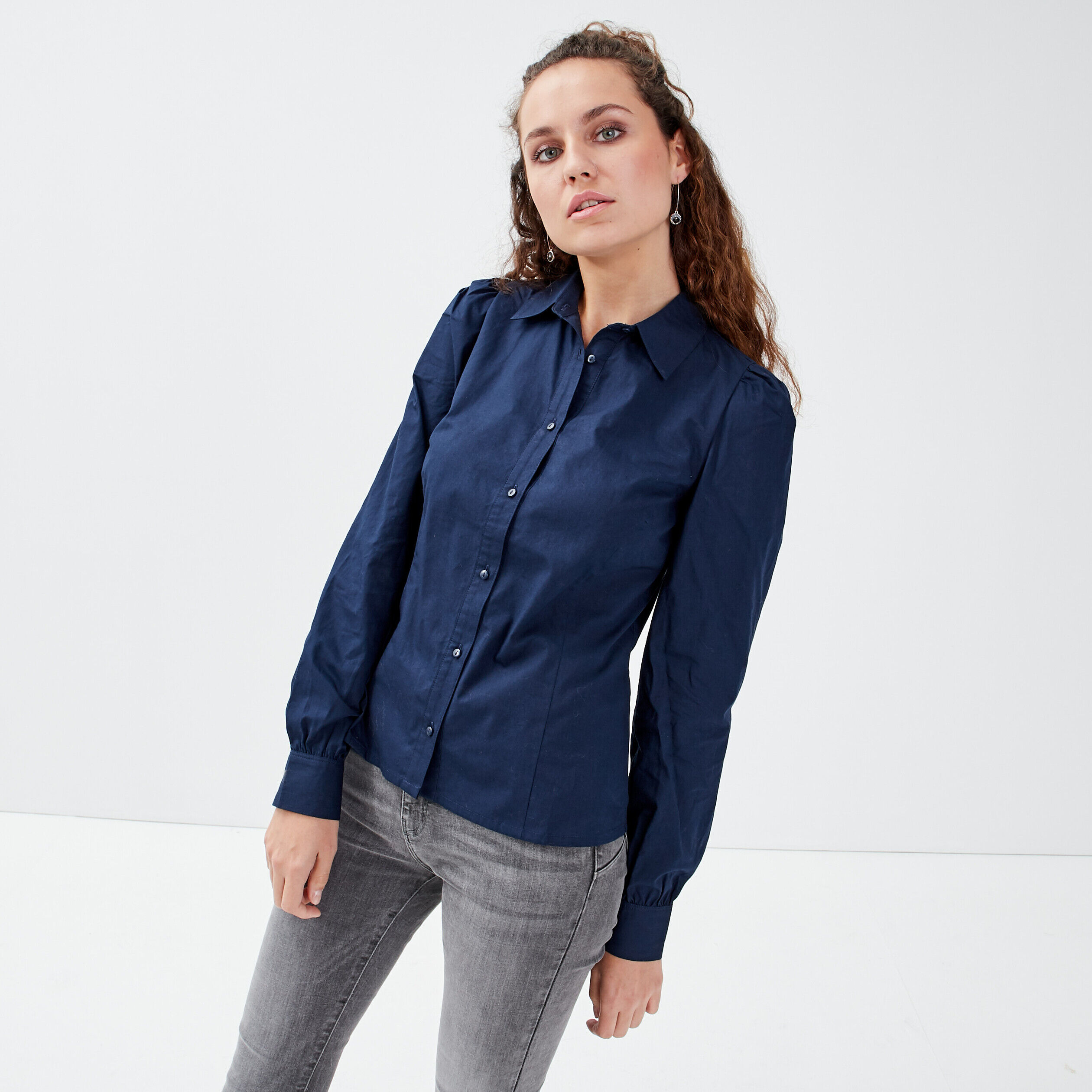 Chemise Manches Longues Bleu Marine Femme | Vib's