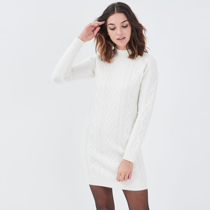 Robe pull droite avec torsades ecru femme | Vib's