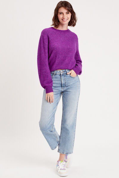 Pull avec col rond violet foncé femme