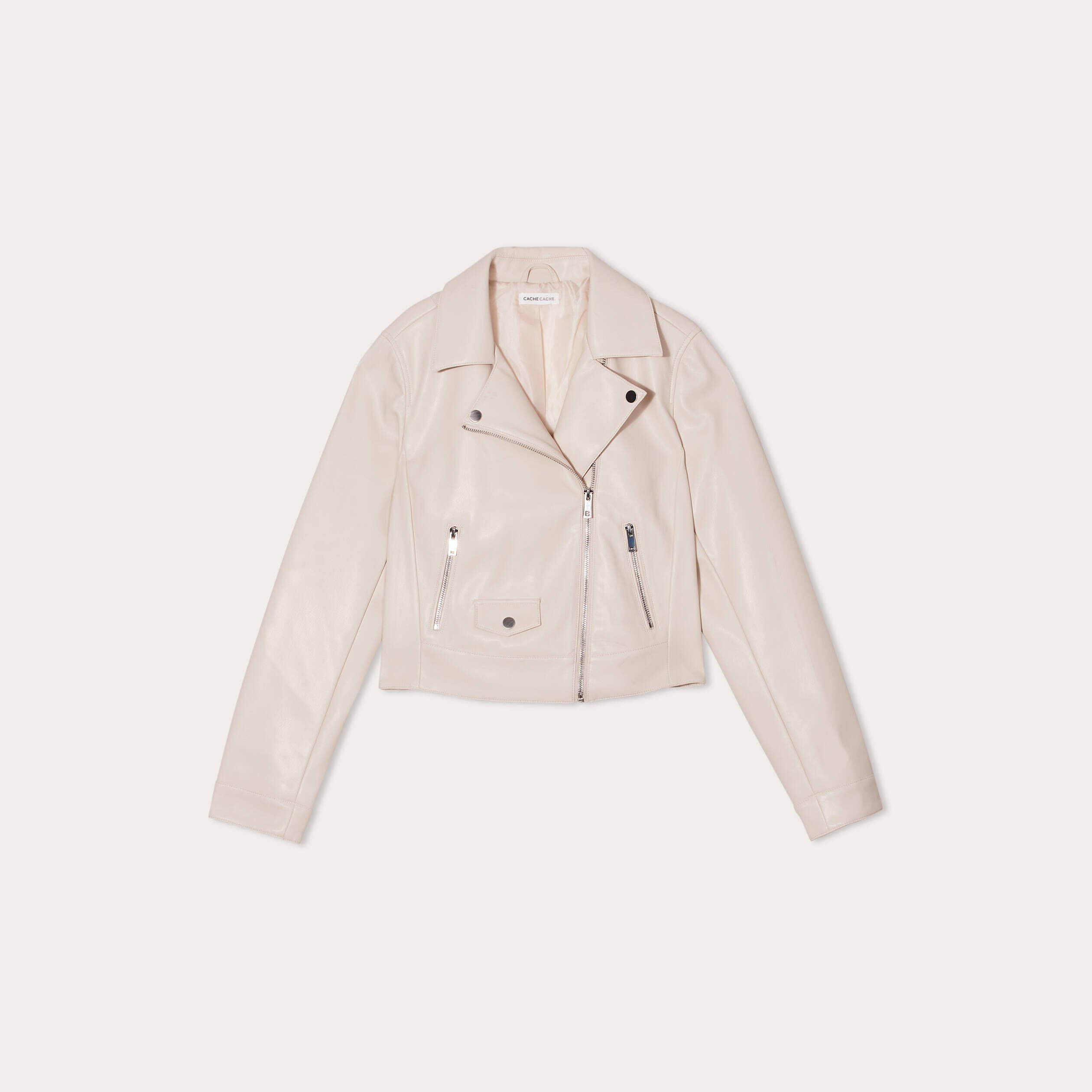 Veste simili cuir beige femme sale