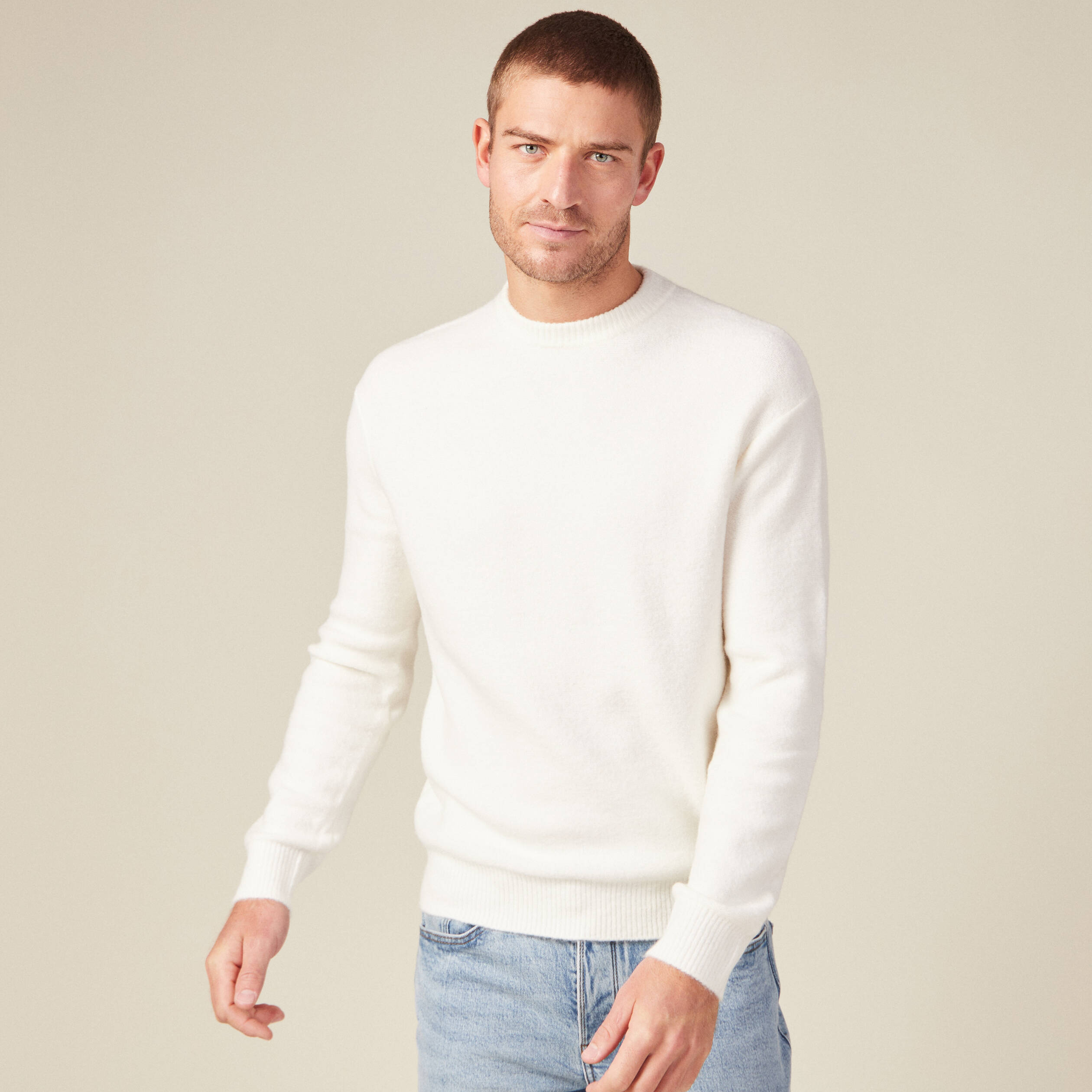 Pull manches longues ecru homme