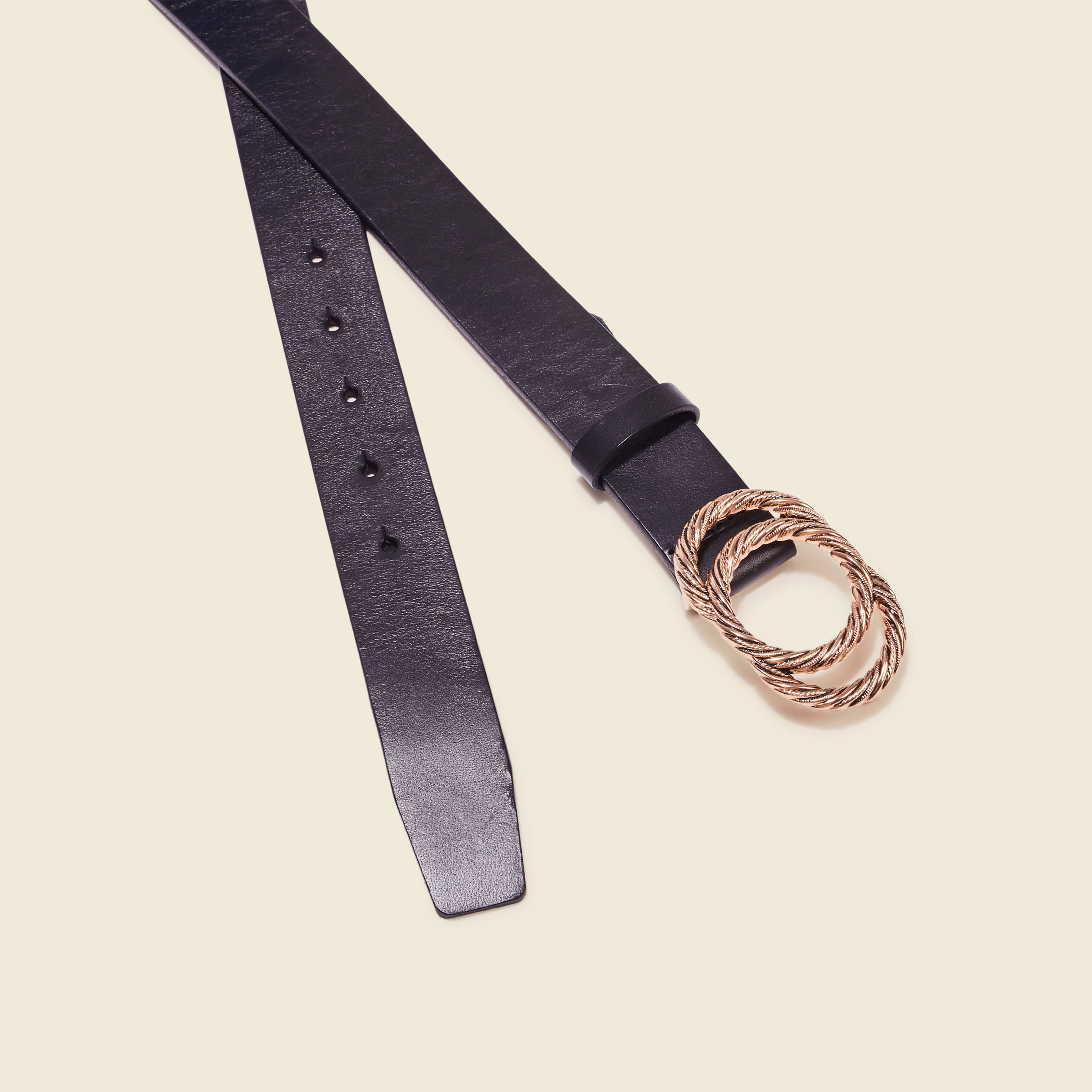 Ceinture en cuir double boucle noir femme Vibs