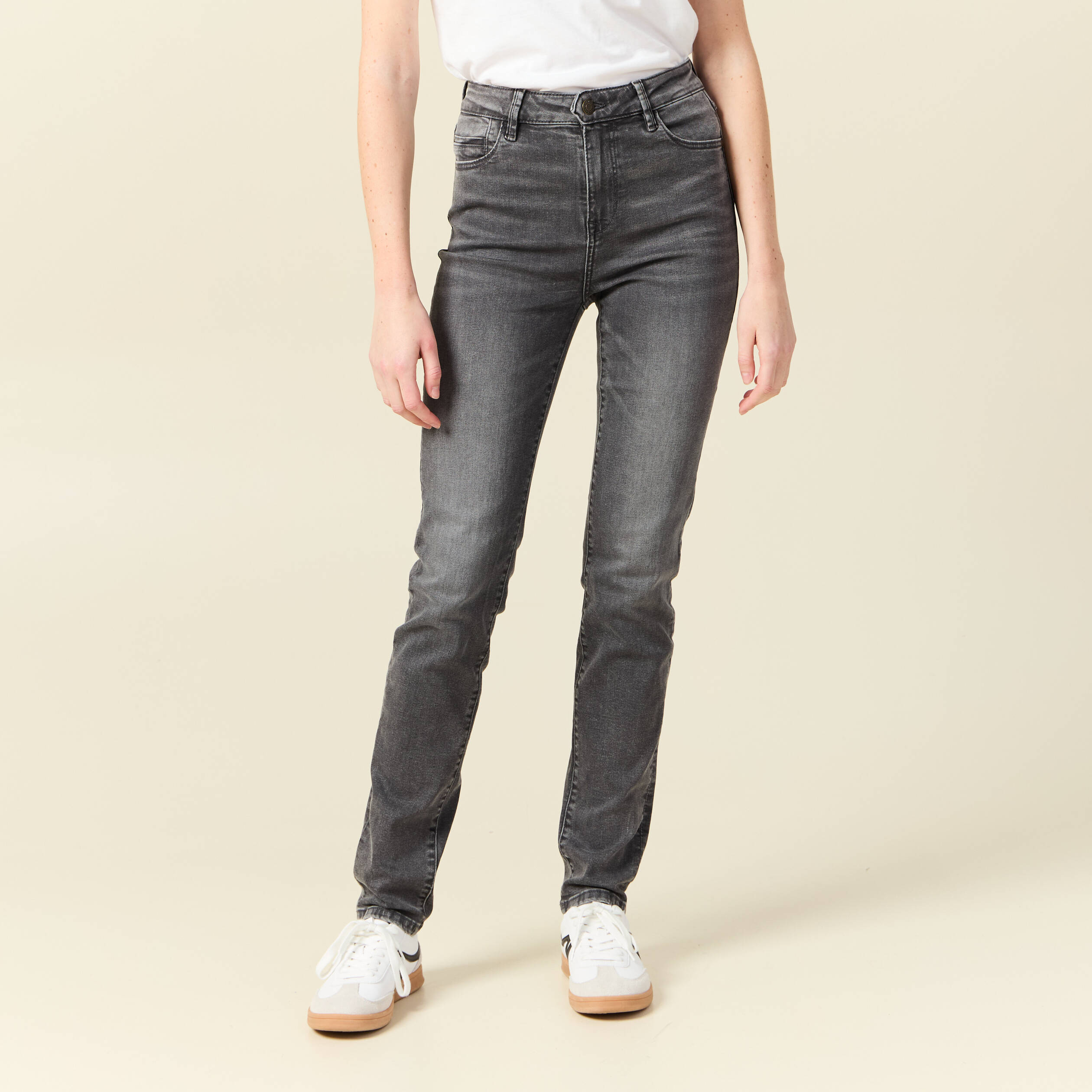 Jeans slim taille haute denim gris femme Vibs