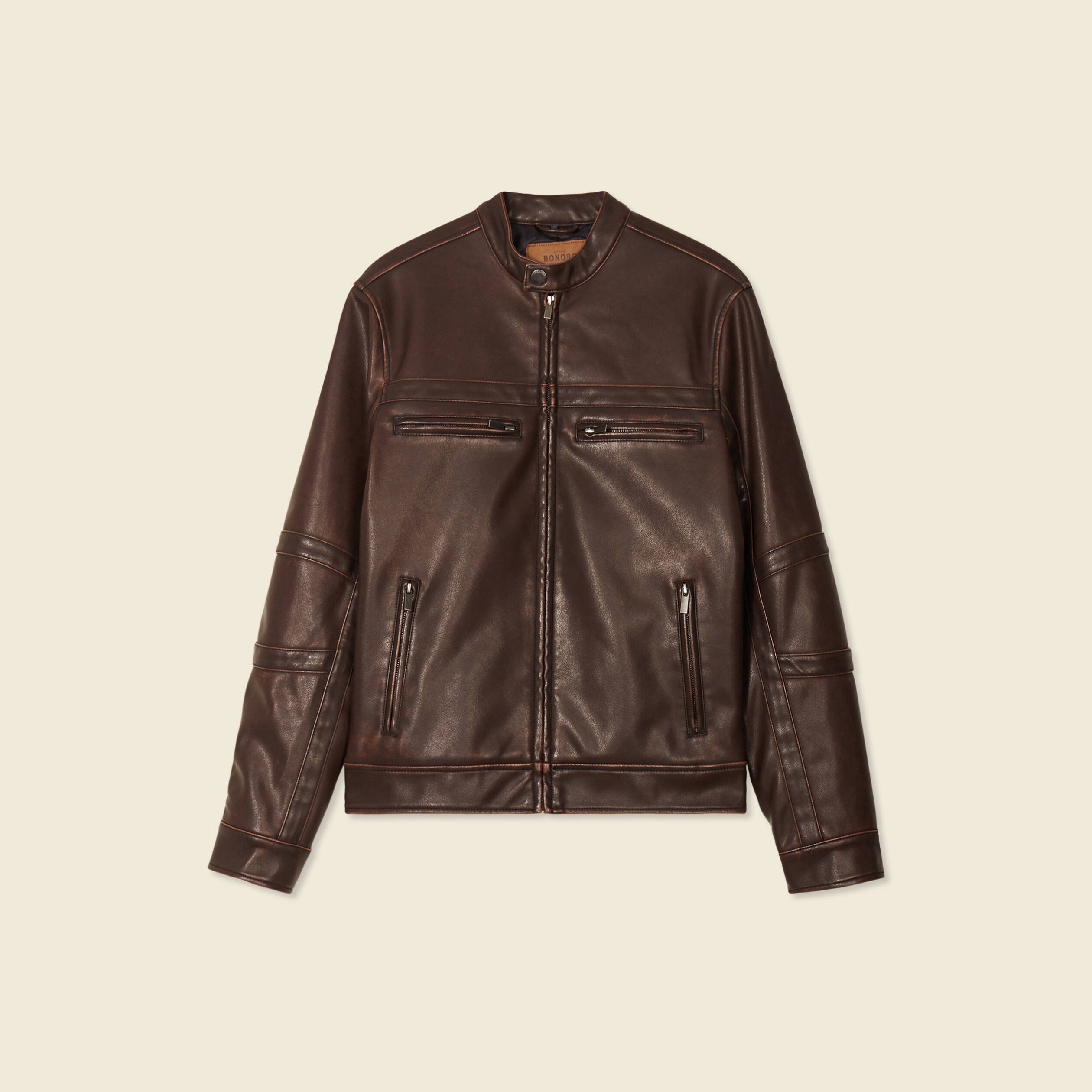 Blouson simili cuir marron homme sale