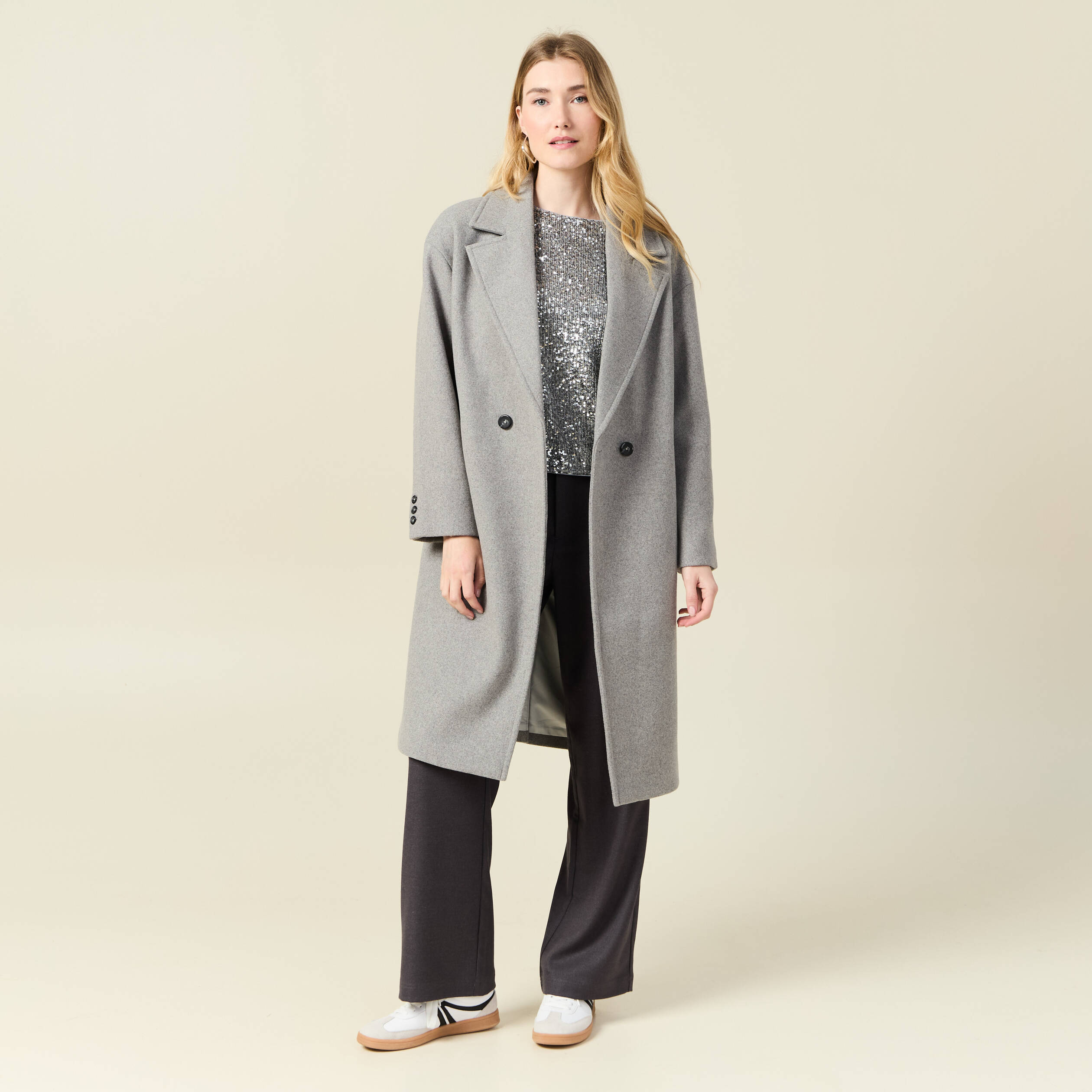 Manteau oversize long gris femme Vibs