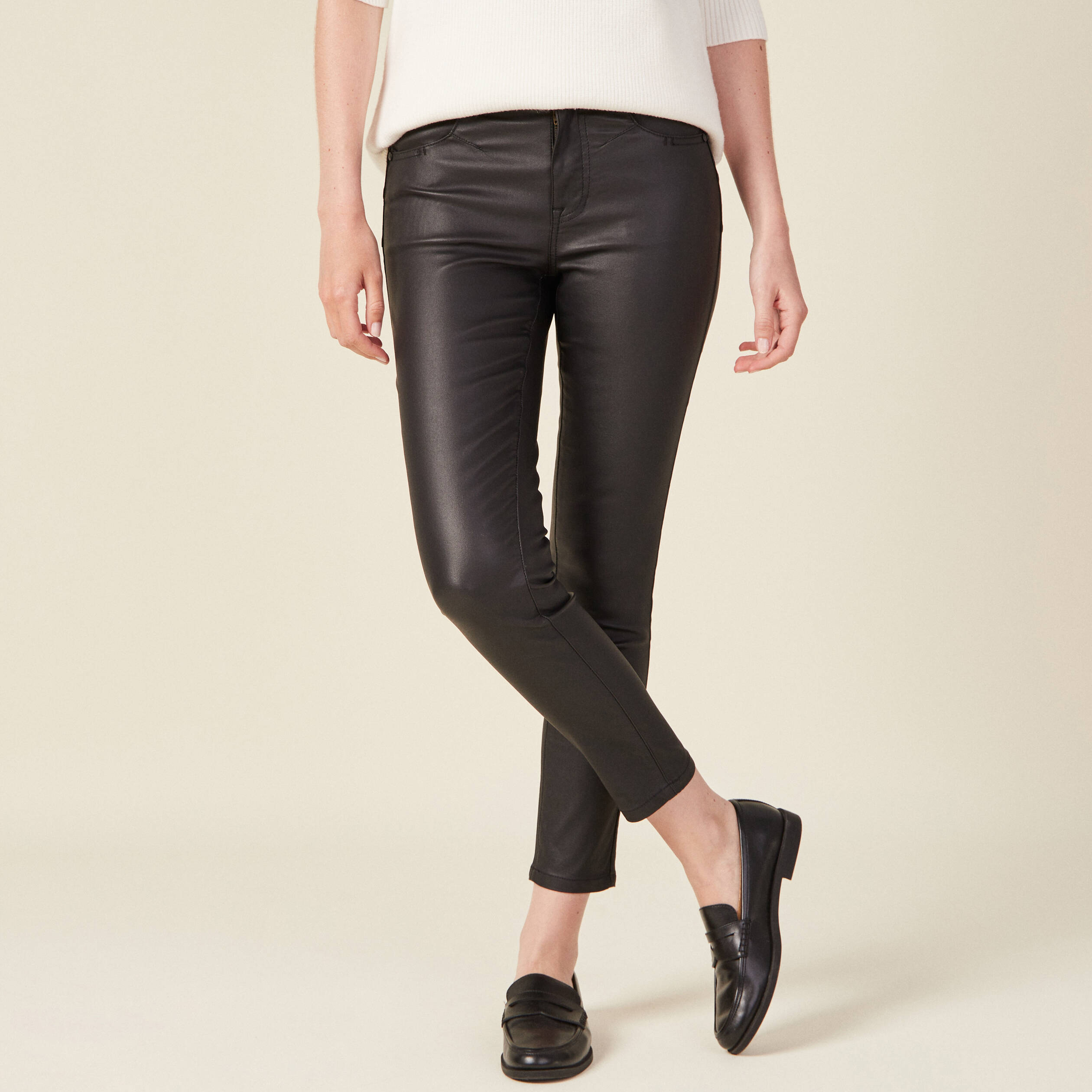 Pantalon skinny enduit push up denim noir enduit femme Vibs