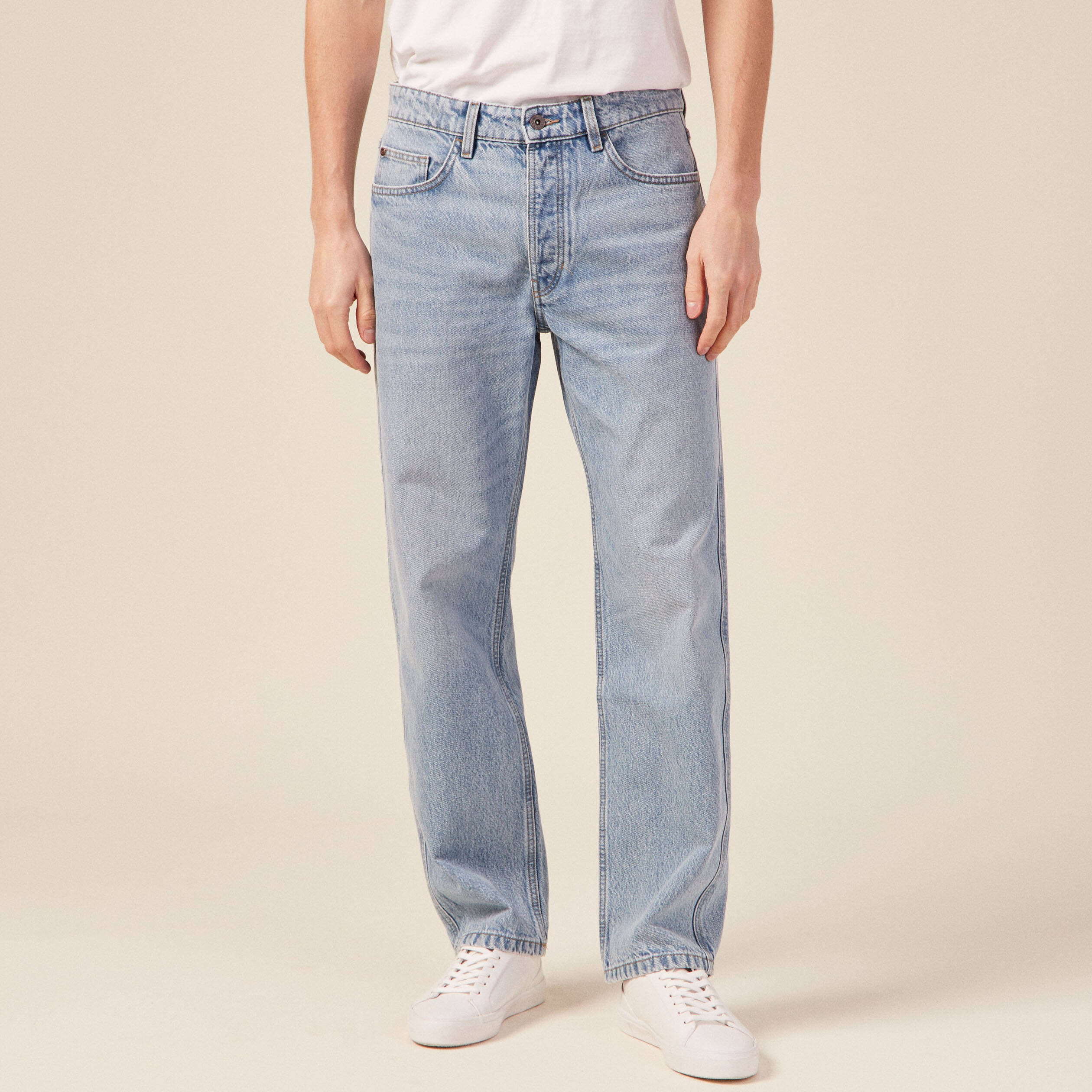 Jeans relax 5 poches denim bleach homme Vibs