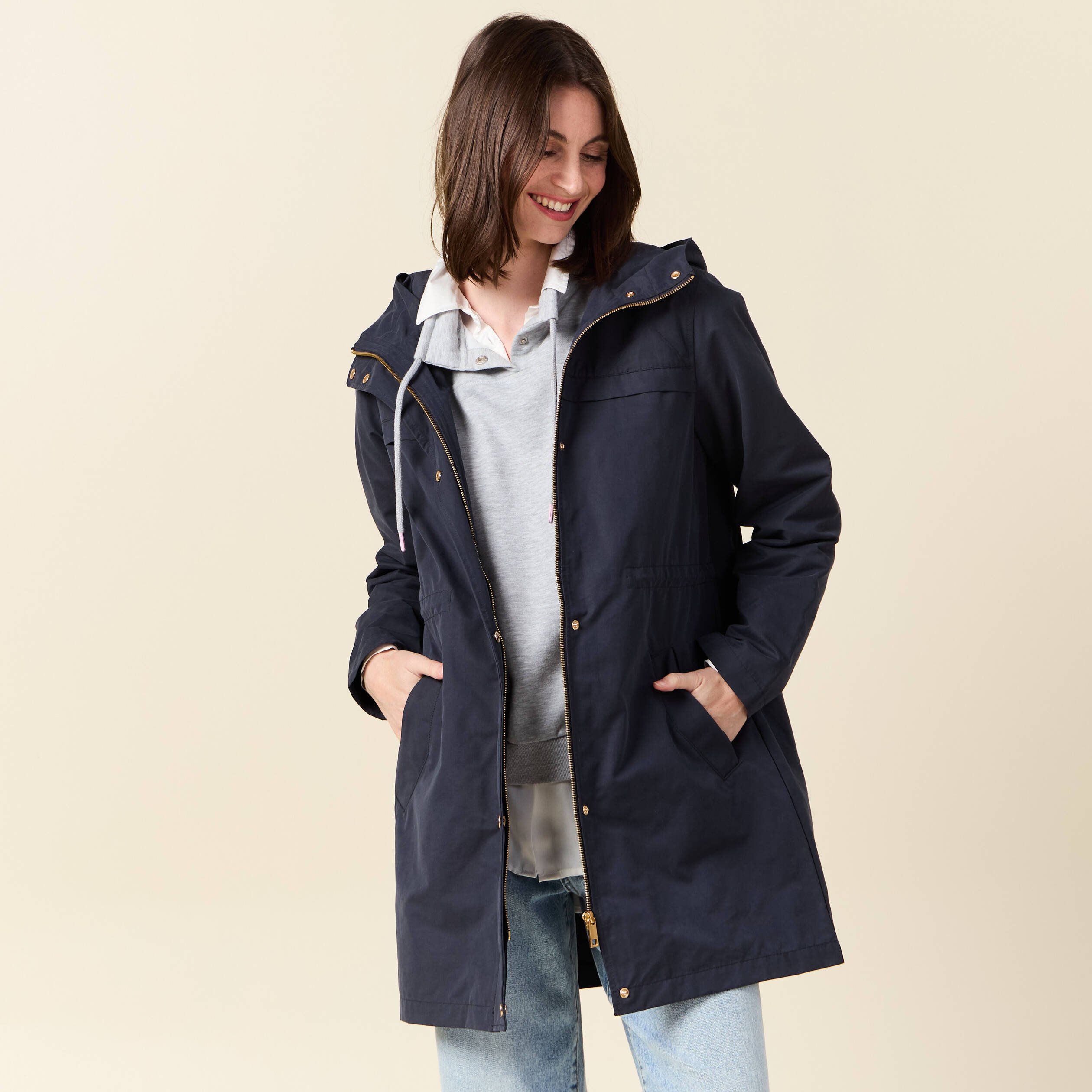 Parka longue a capuche bleu fonce femme Vibs