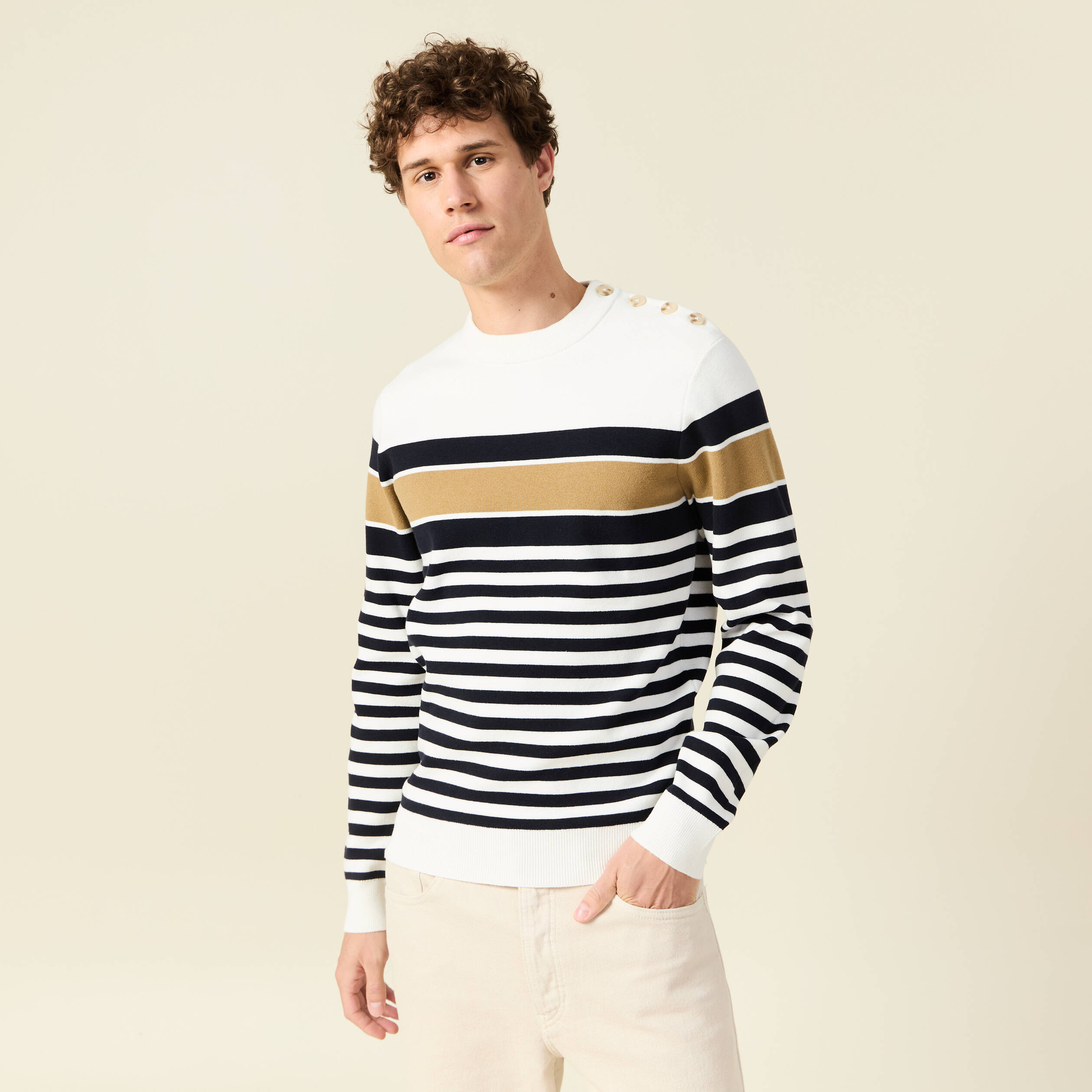 Pull eco responsable ecru homme Vibs