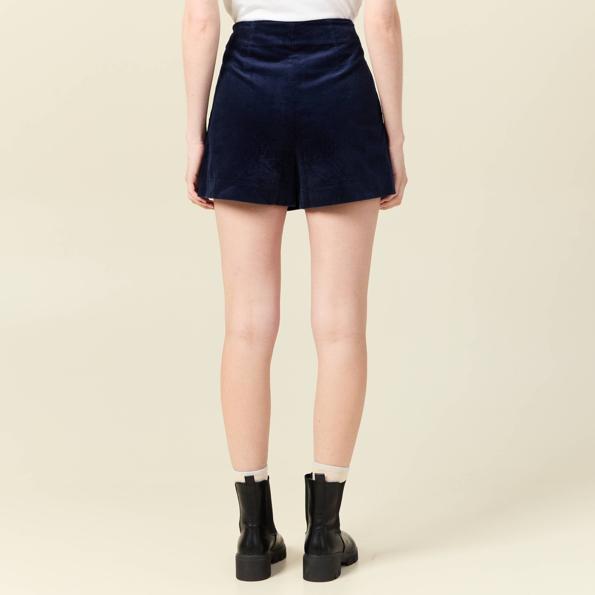 Jupe short droite velours bleu marine femme Vibs