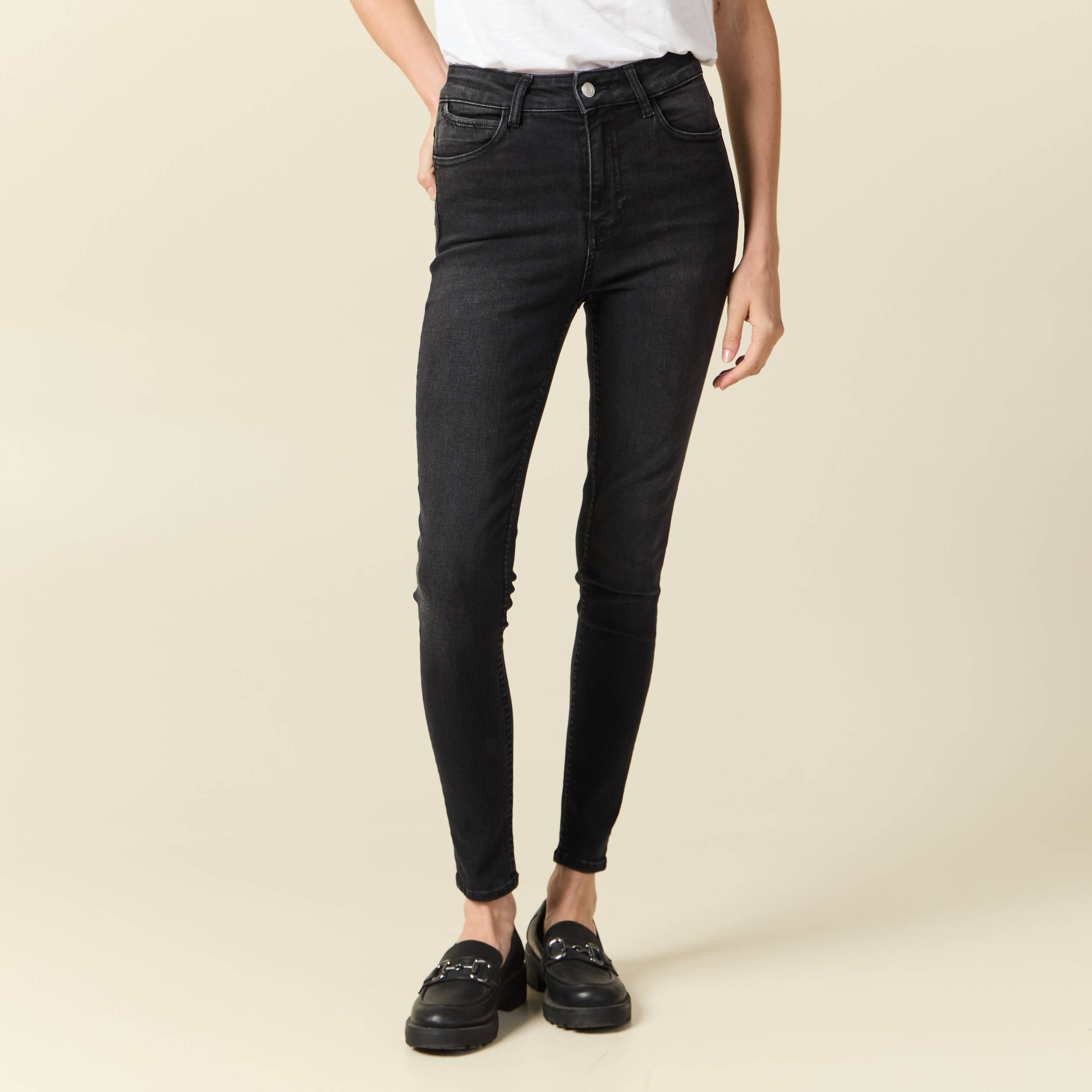 Jean gris femme slim best sale