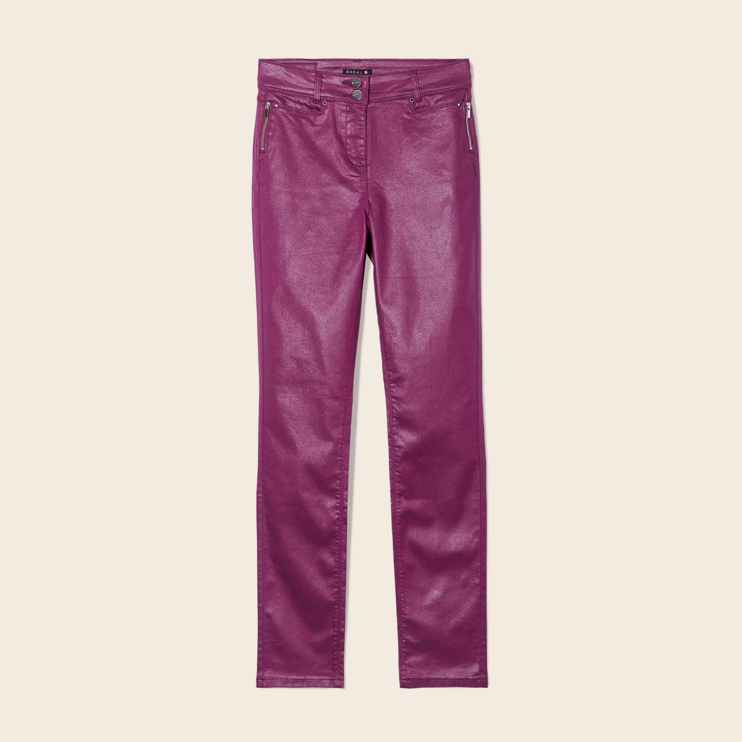 Pantalon Ajusté Enduit Prune Femme | Vibs