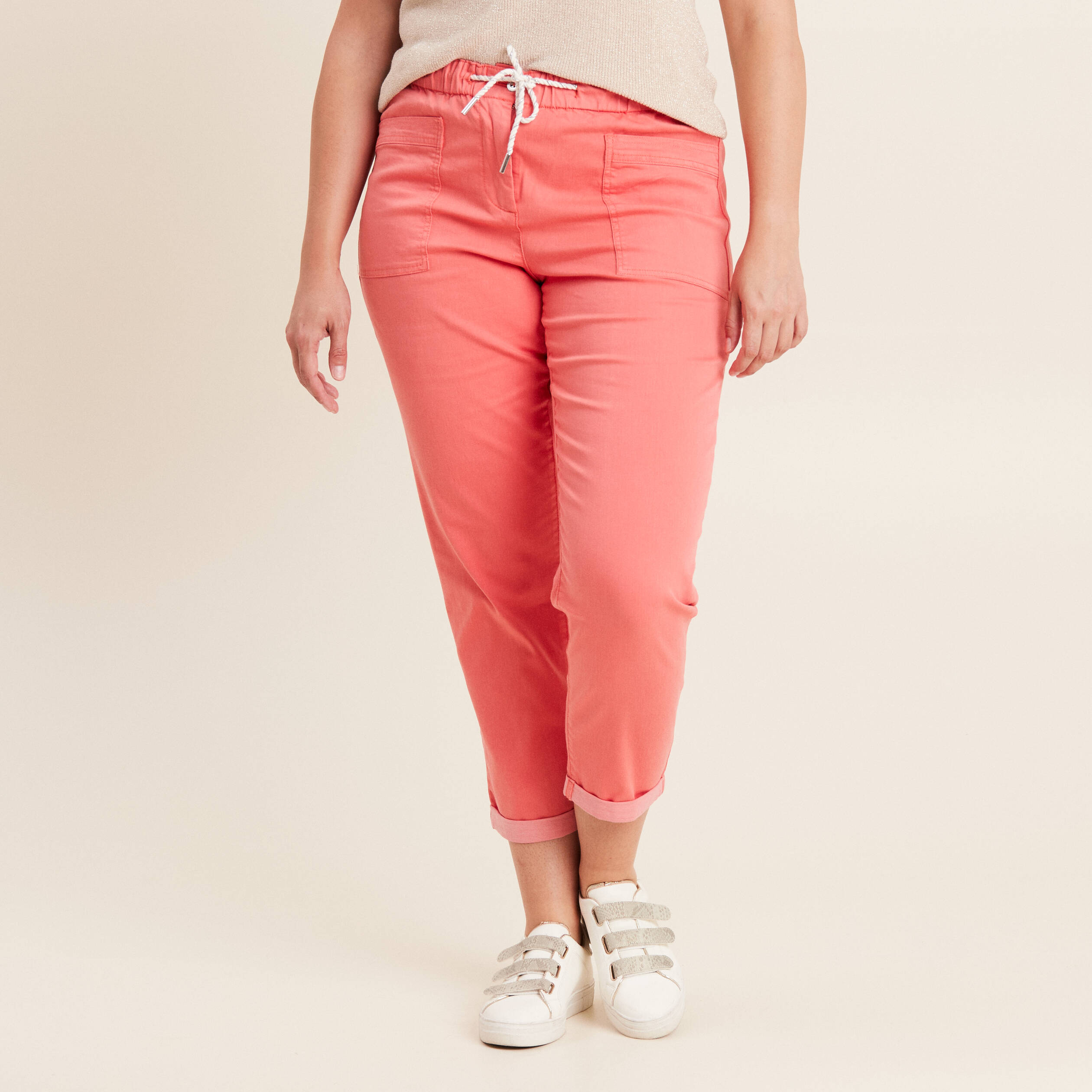 Pantalon femme couleur corail best sale