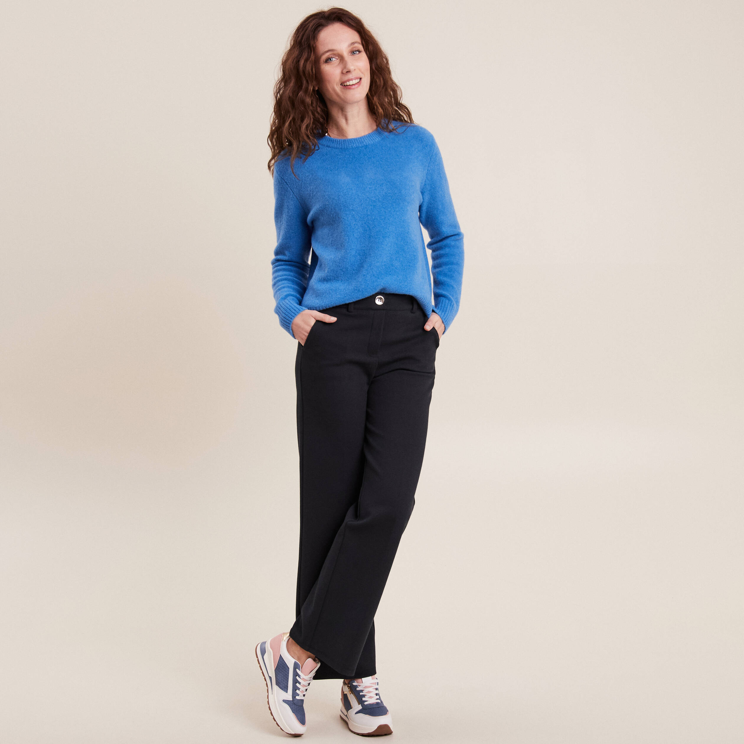 Pantalon Taille Haute Bleu Foncé Femme | Vibs