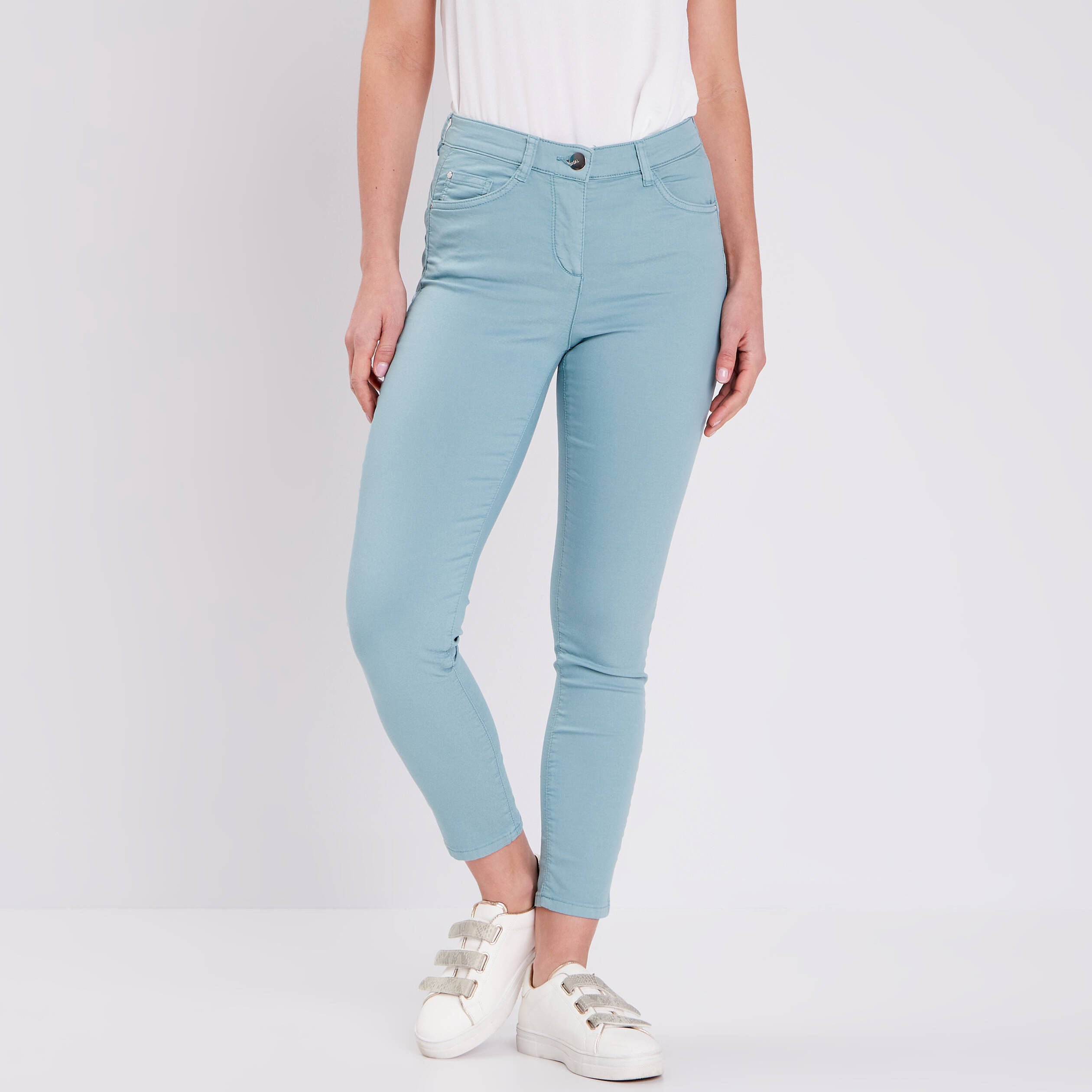 Pantalon léger taille standard 7/8ème bleu canard femme