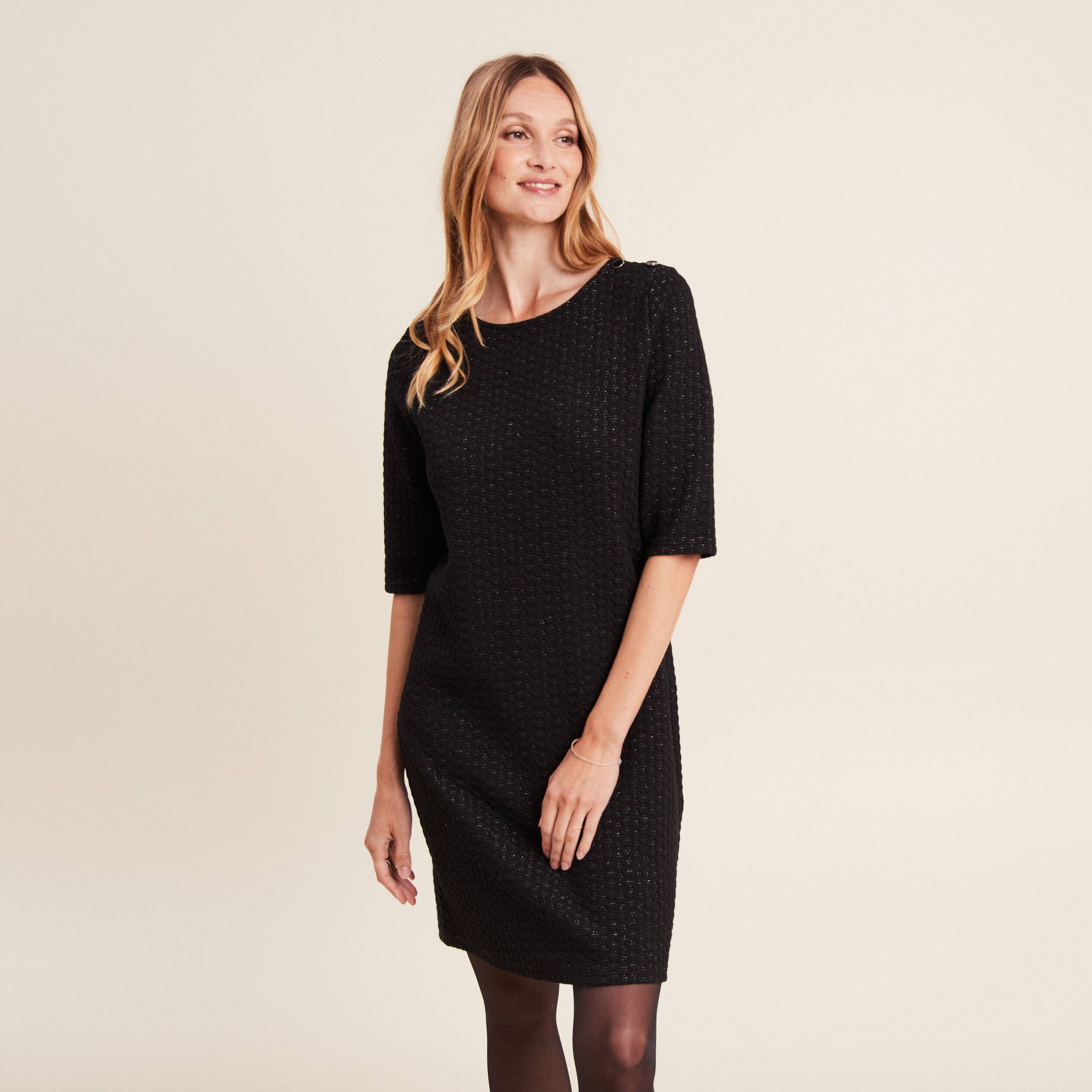 Robe droite manches 3 4 noir femme Vibs