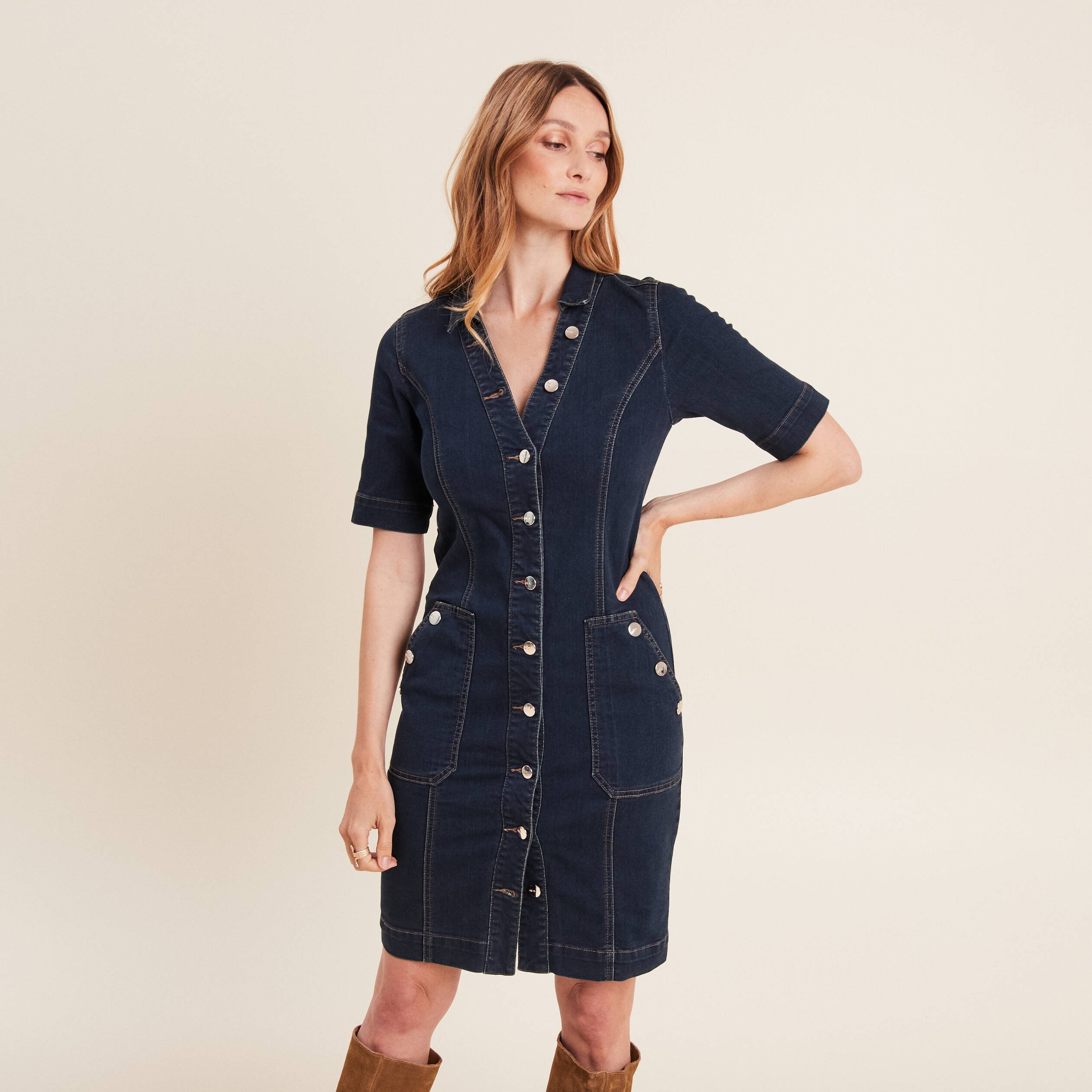 Robe droite en jean denim brut femme Vibs