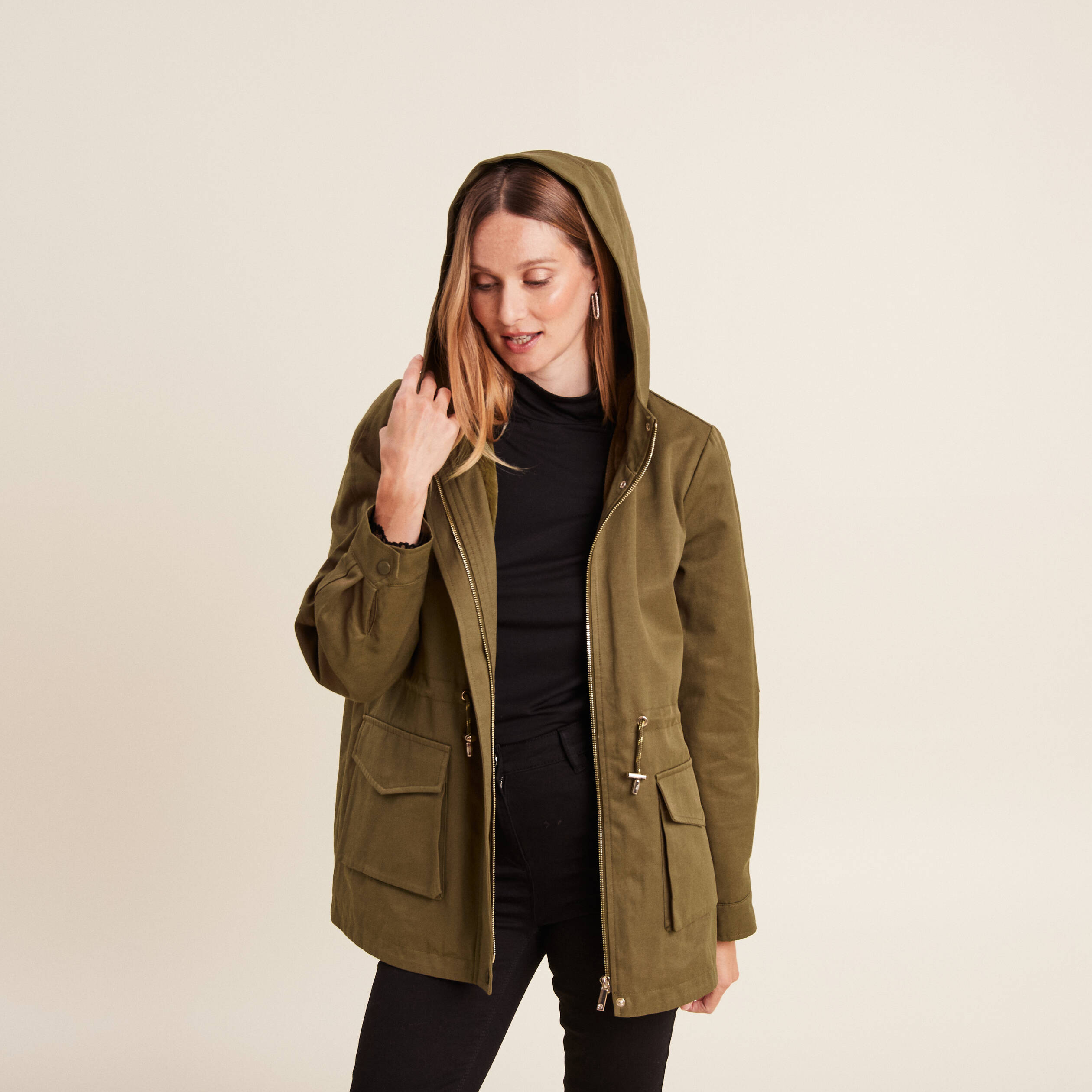 Parka doublee a capuche vert olive femme Vibs