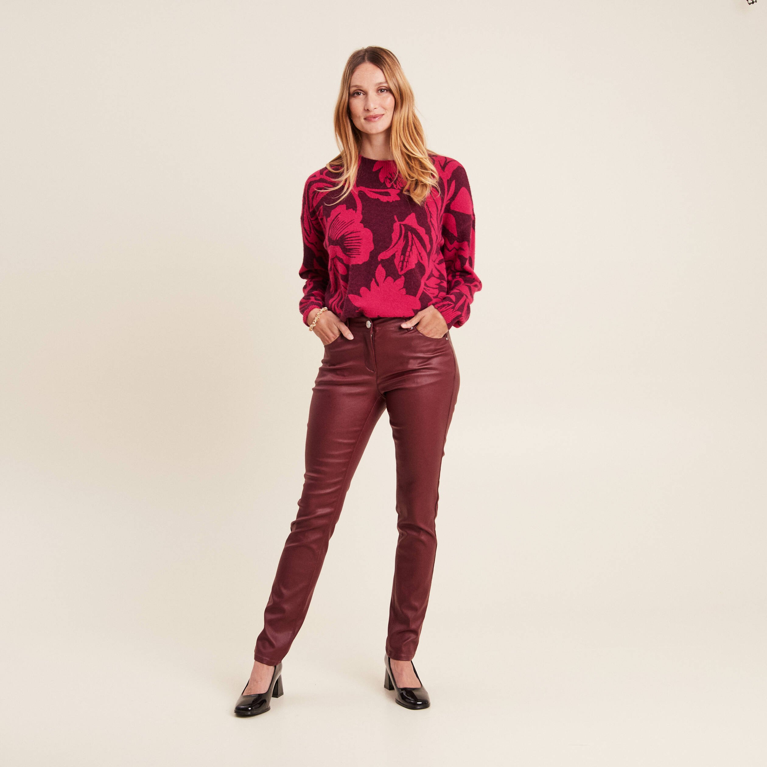 Pantalon ajuste enduit bordeaux femme Vibs