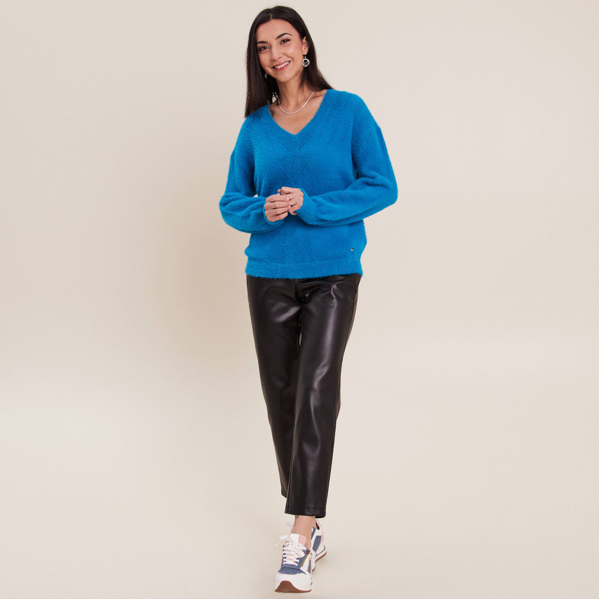 Pull manches longues bleu femme