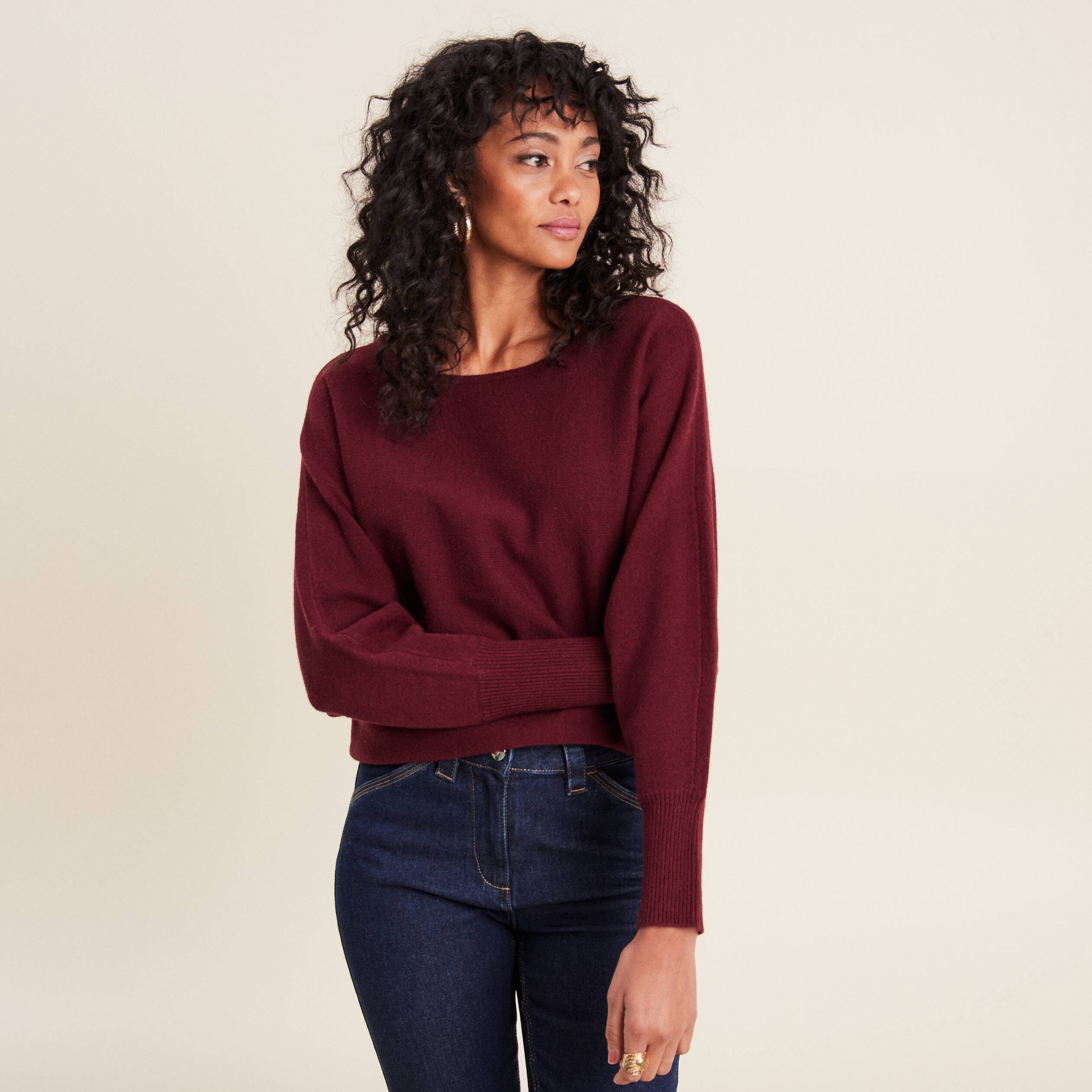 Pull manches longues bordeaux femme Vibs