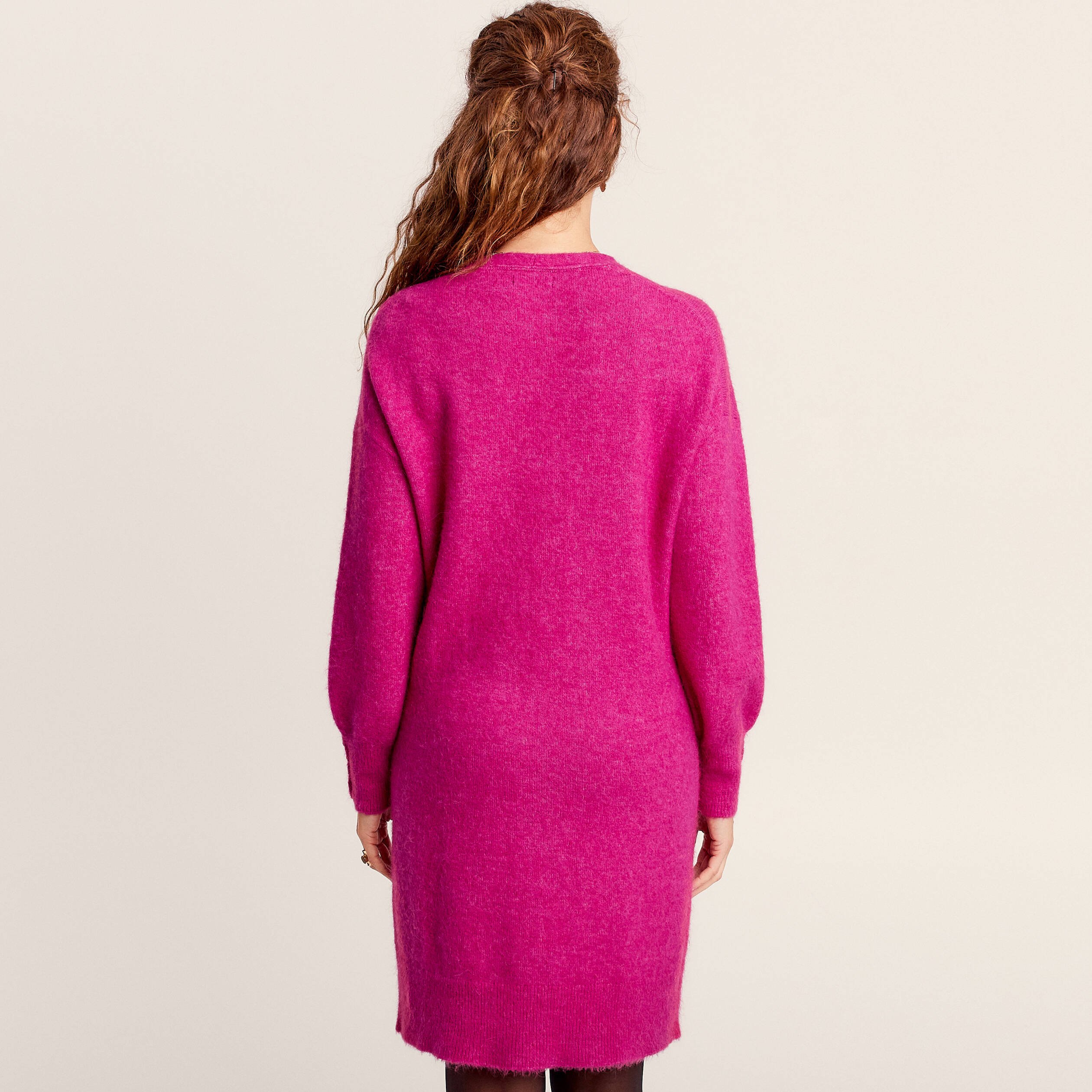 Robe pull droite col en V rose fushia femme Vibs