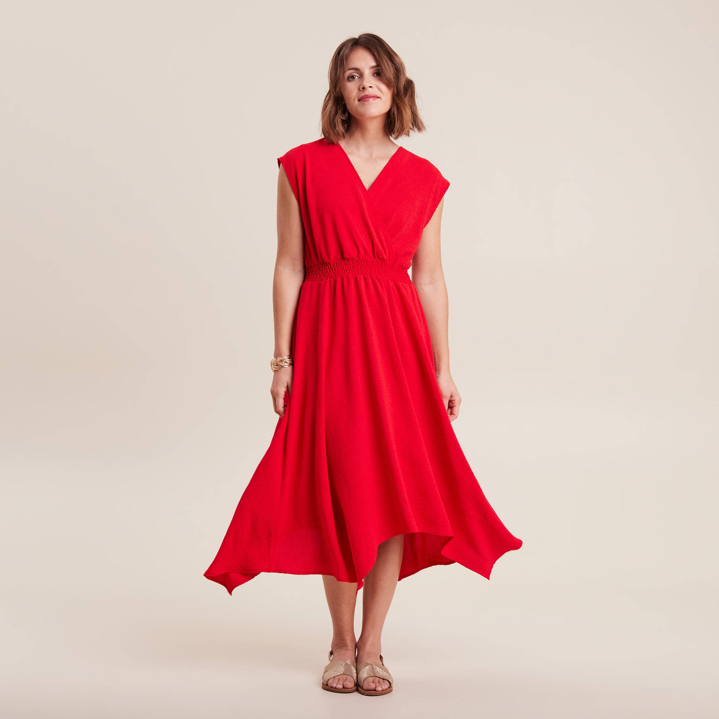 Robe evasee taille smockee rouge femme Vibs