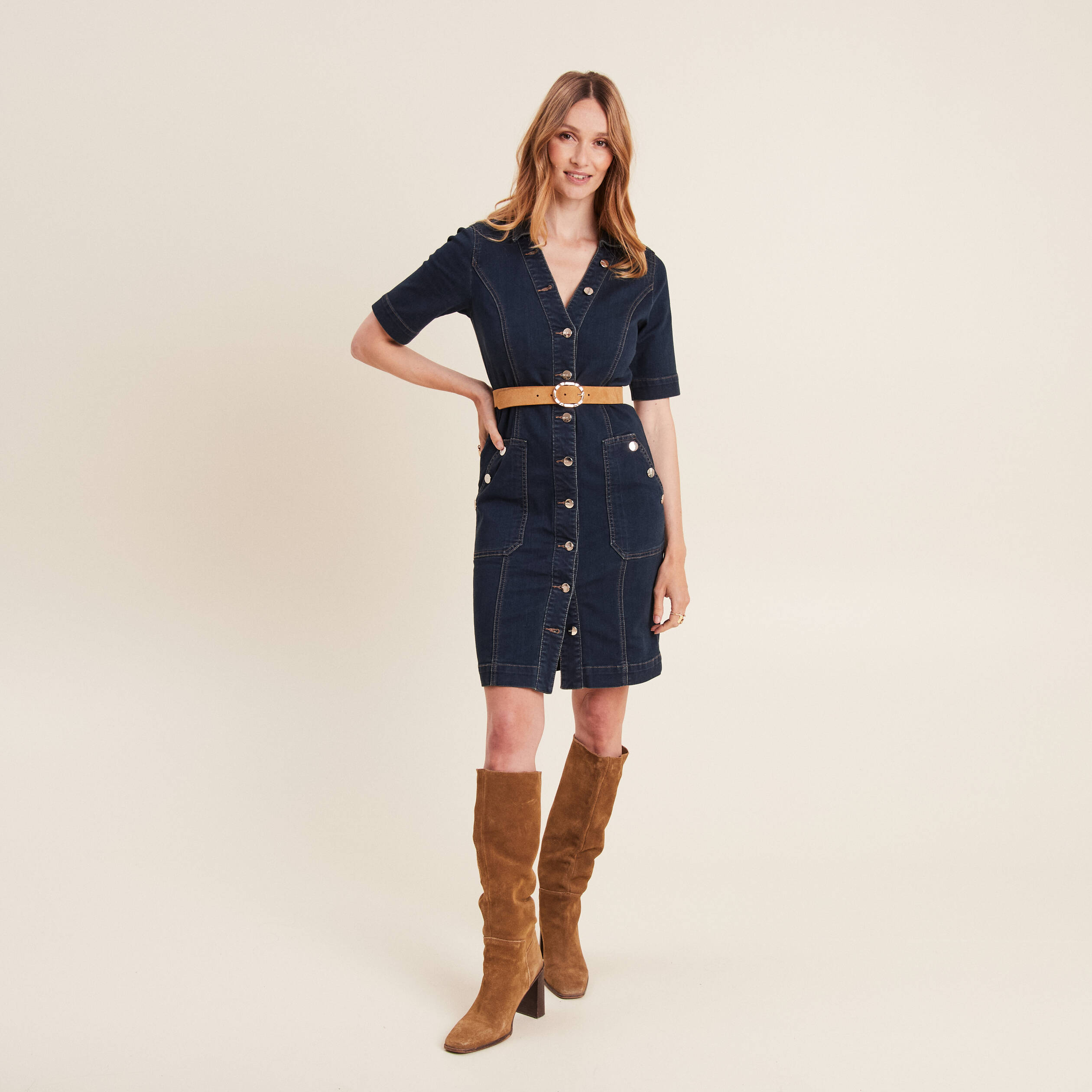 Robe droite en jean denim brut femme Vibs