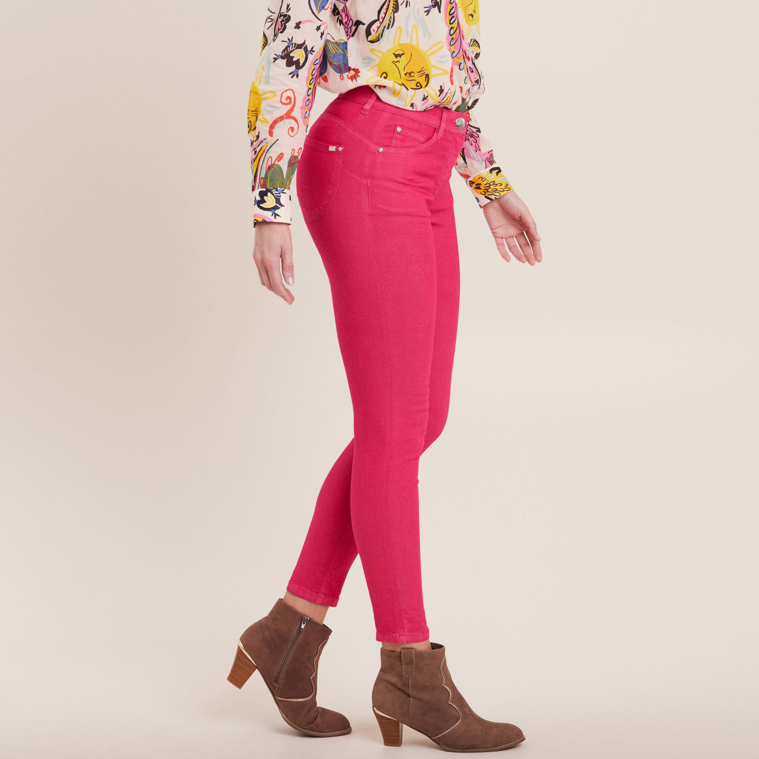 Pantalon léger taille standard 7/8ème rose femme