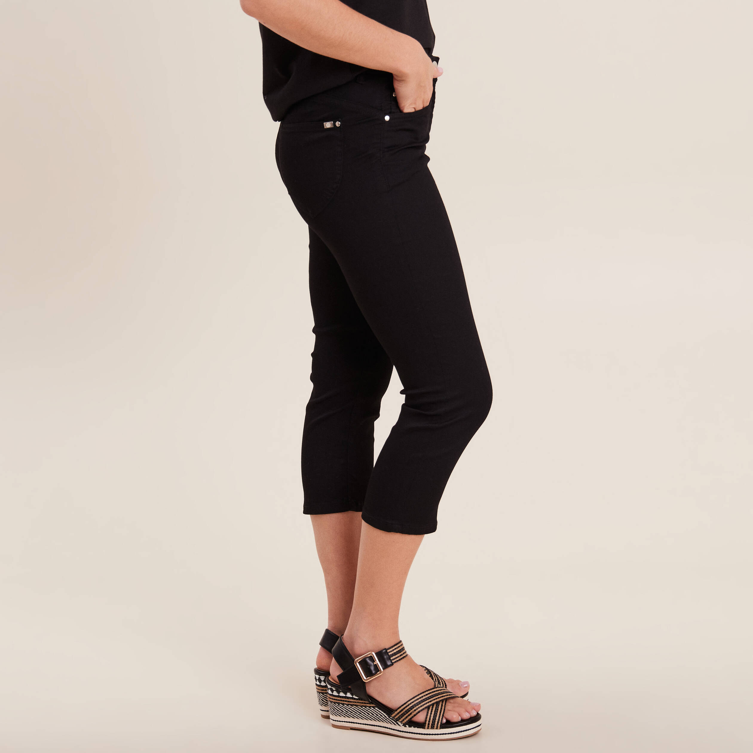 Pantacourt jean noir discount femme