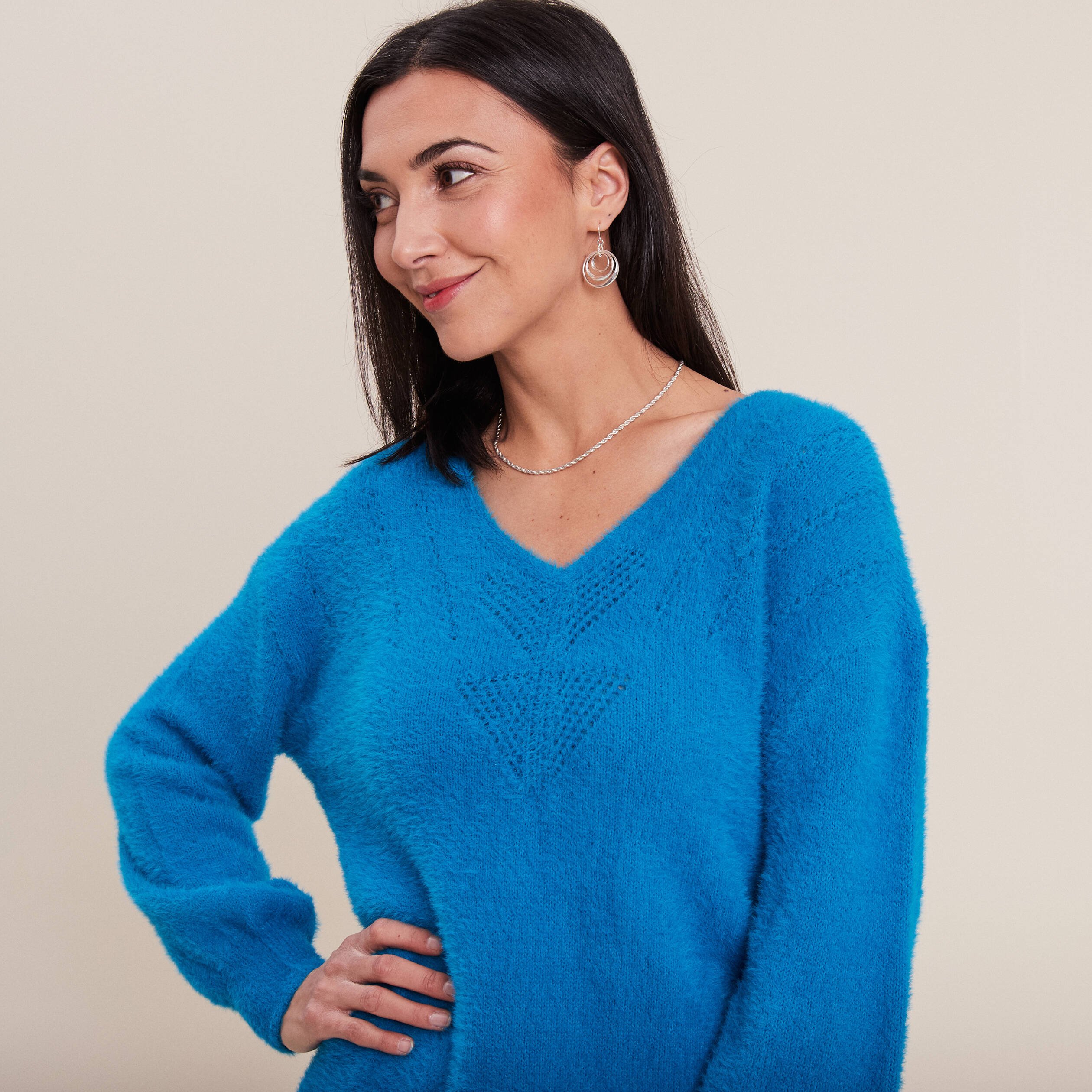 Pull manches longues bleu femme