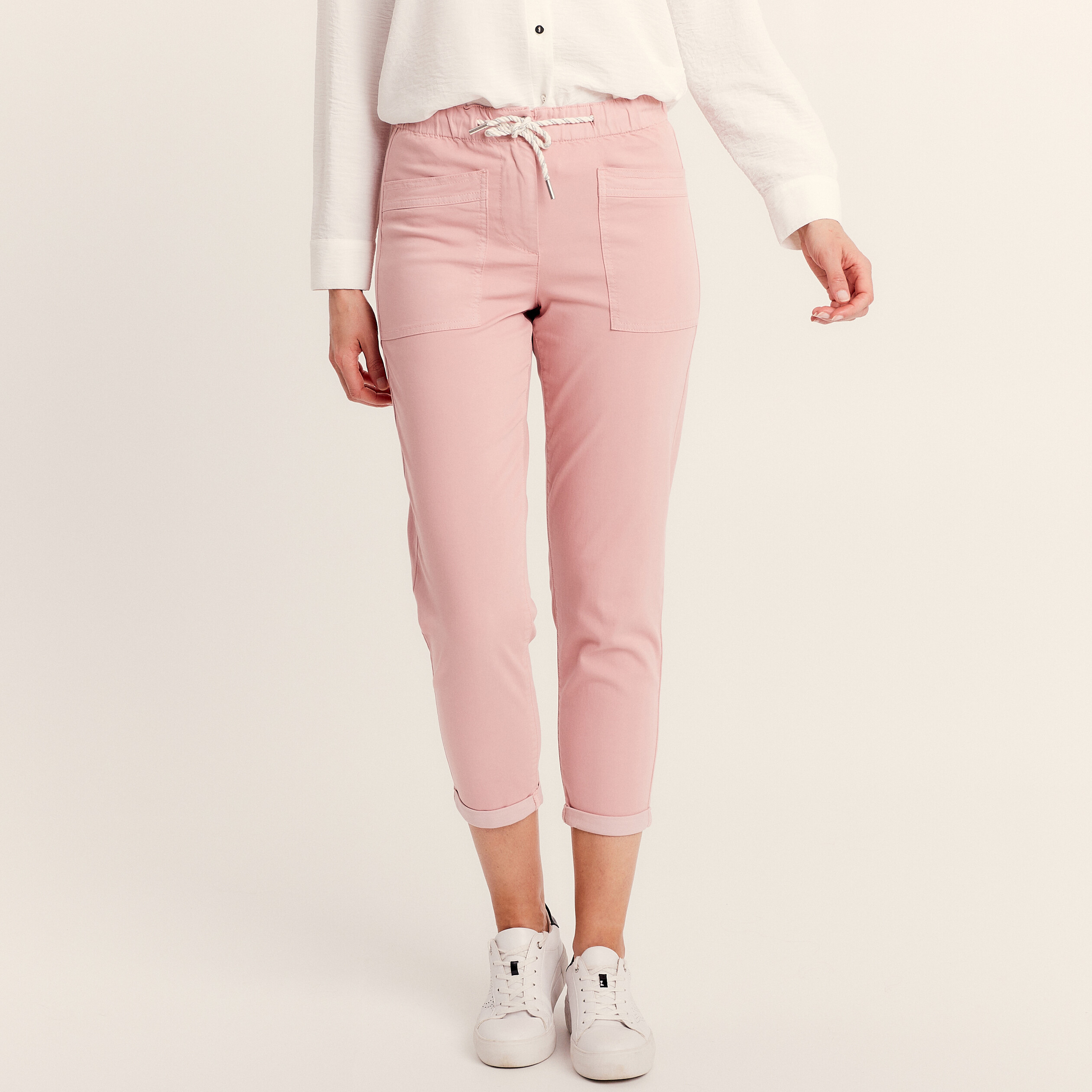 Pantalon coupe droite coulisse rose pastel femme Vibs