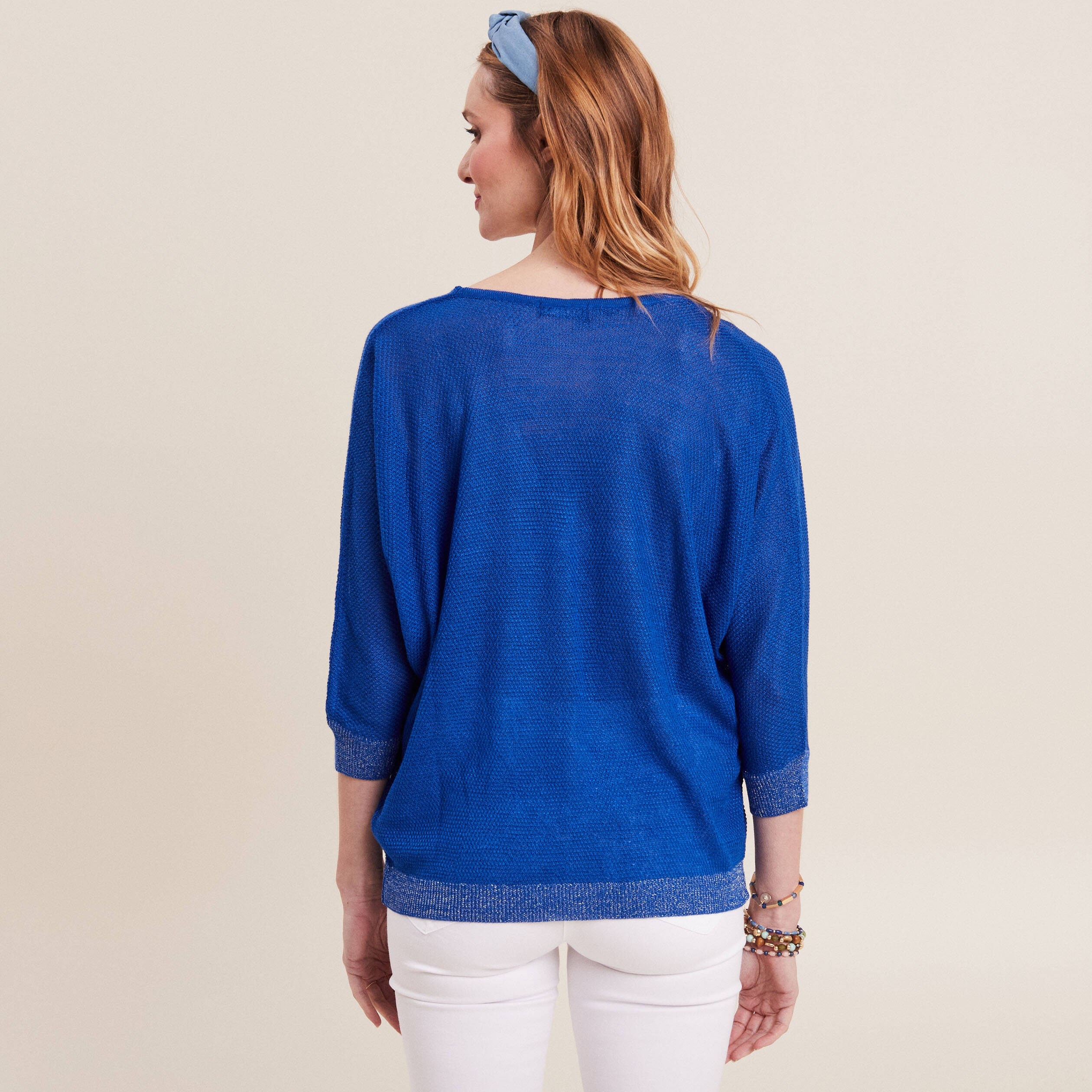 Pull Manches Longues Col En V Bleu Electrique Femme Vibs