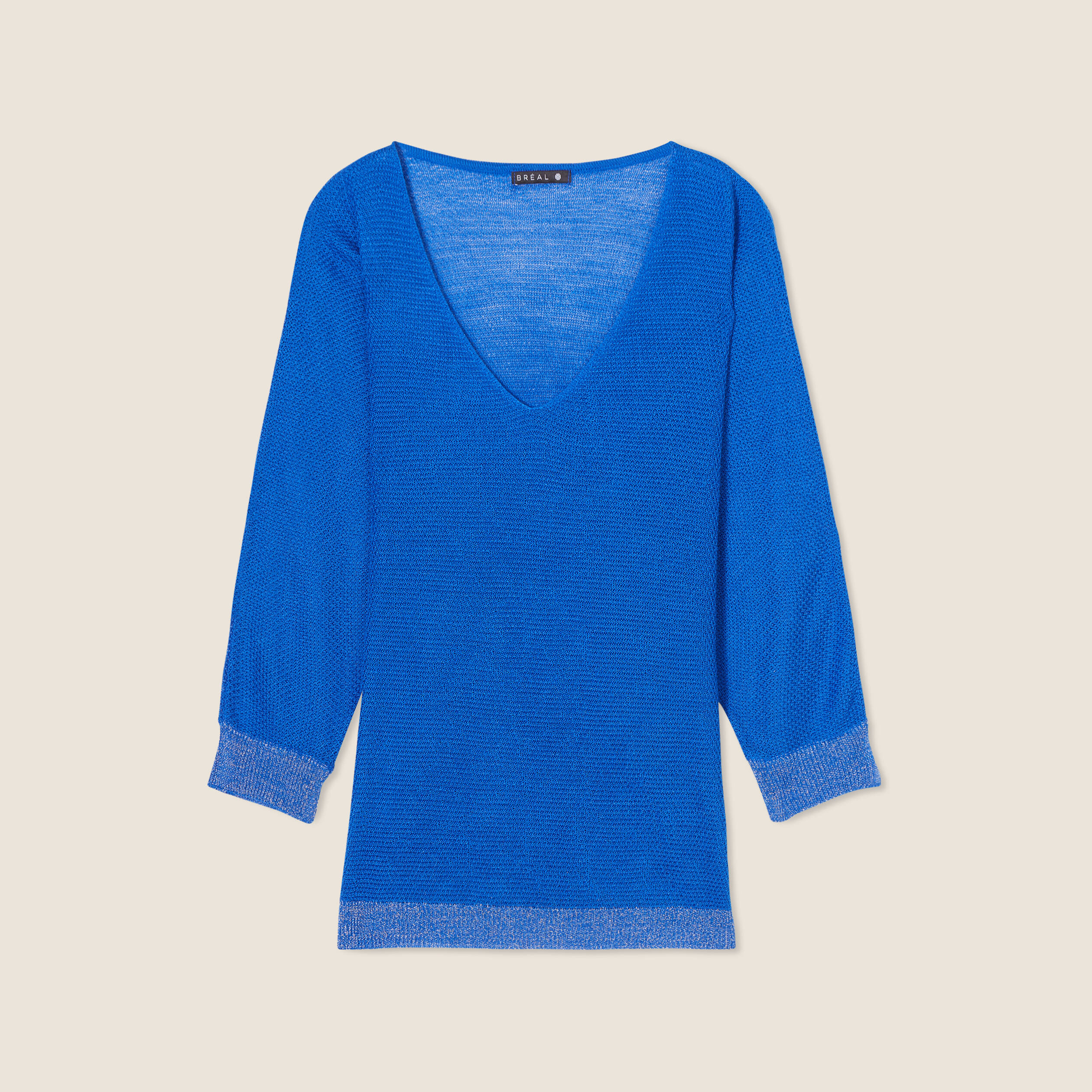 Pull bleu electrique col v sale