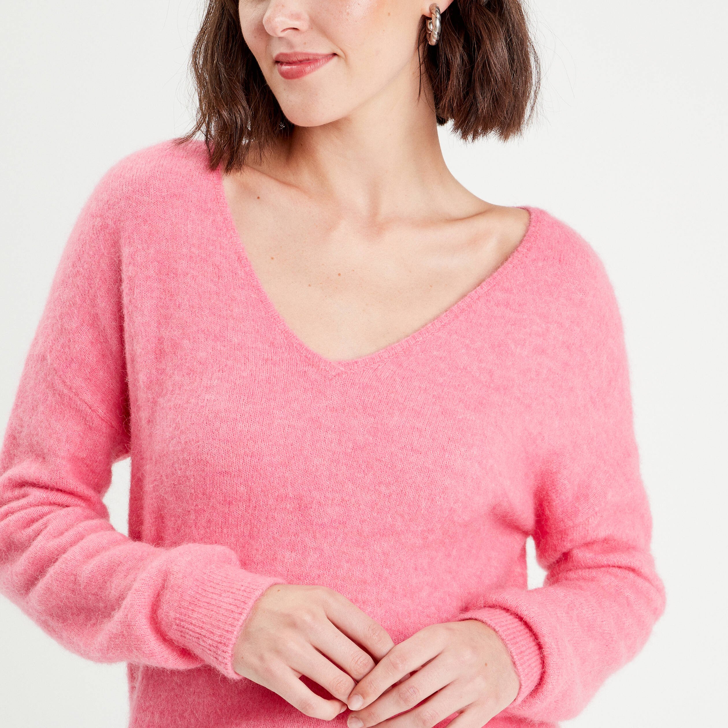 Pull avec col en V rose femme Vibs