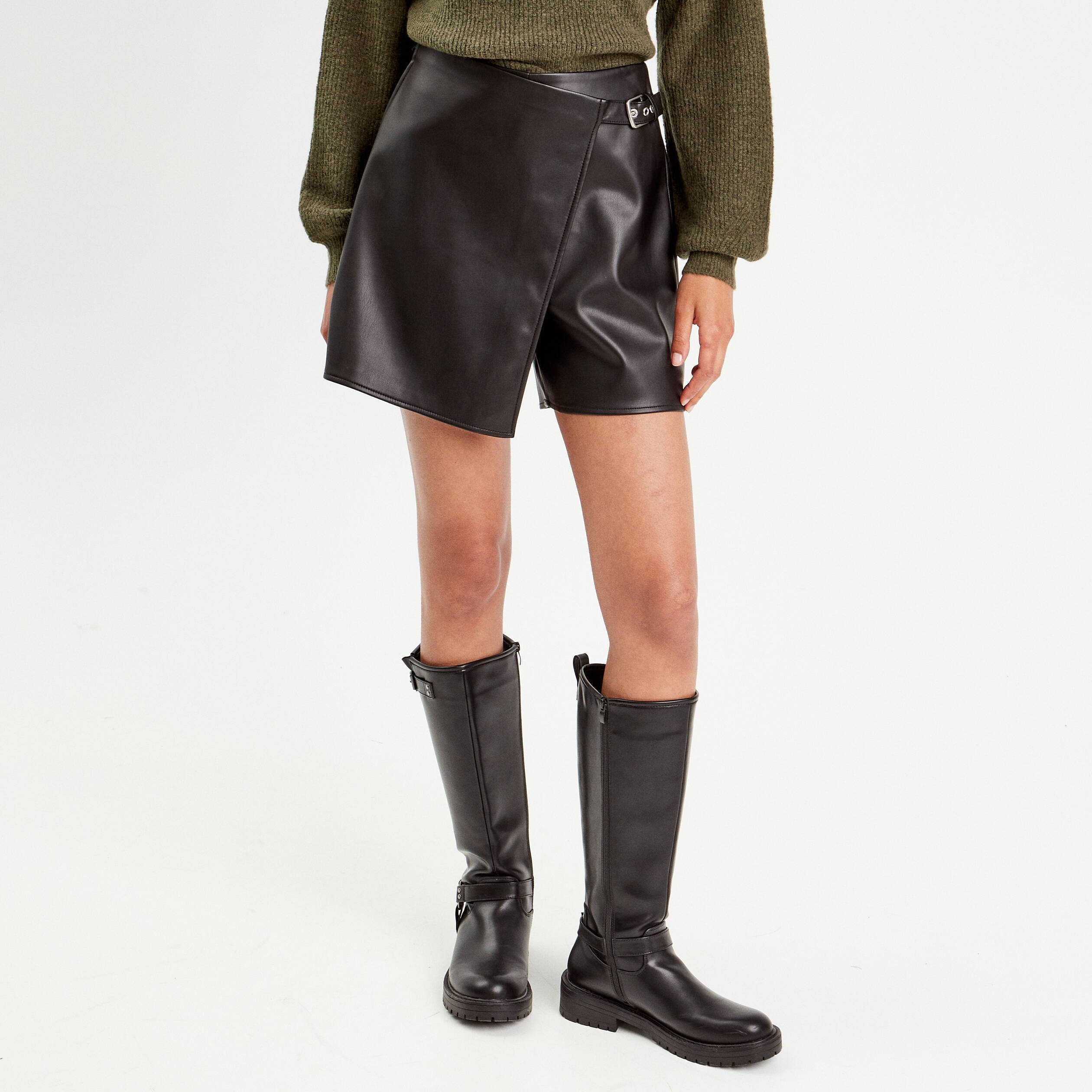 Jupe short simili cuir noir femme Vibs