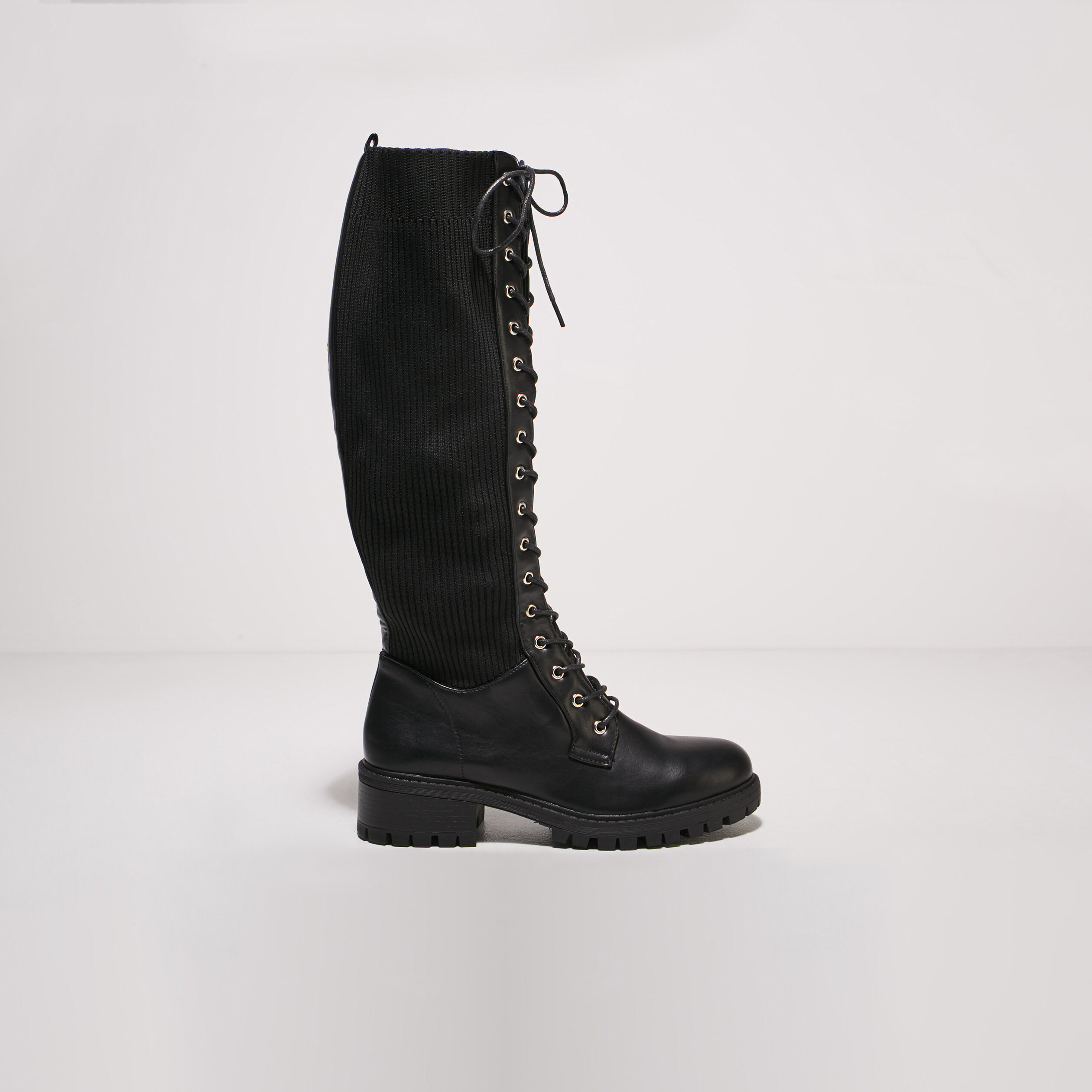 Bottes hautes plates a lacets noir femme Vibs