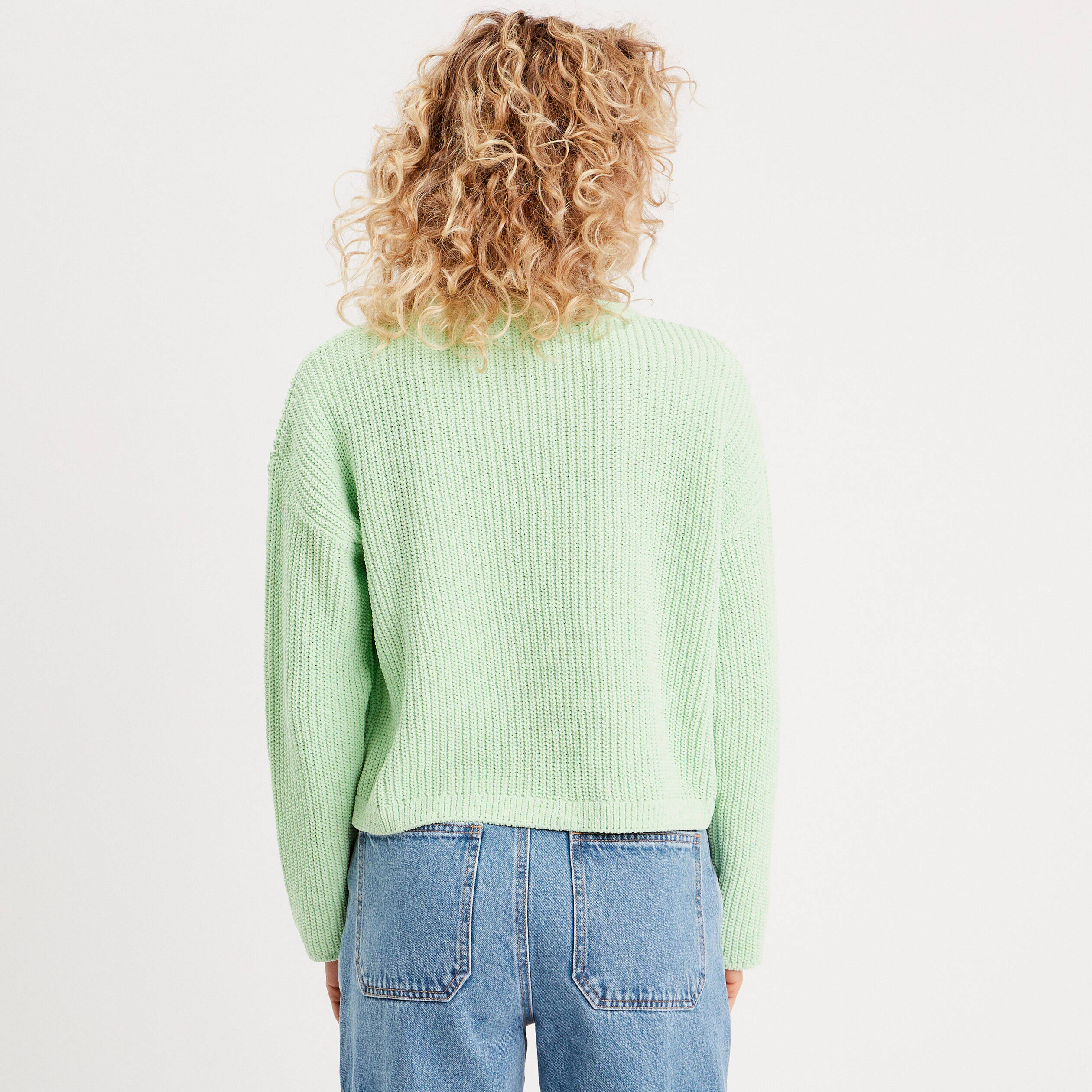 Pull manches longues col rond vert fluo femme Vibs