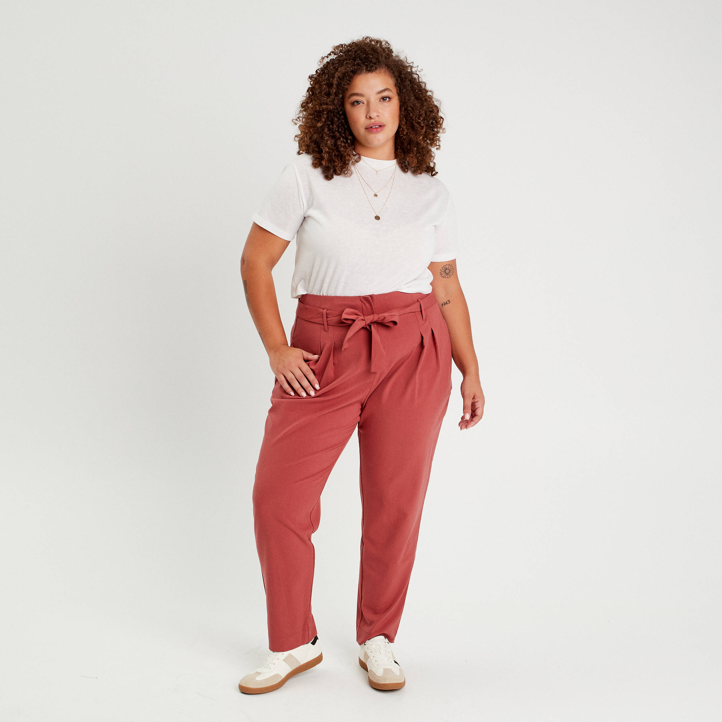 Pantalon paperbag fluide vieux rose femme Vibs