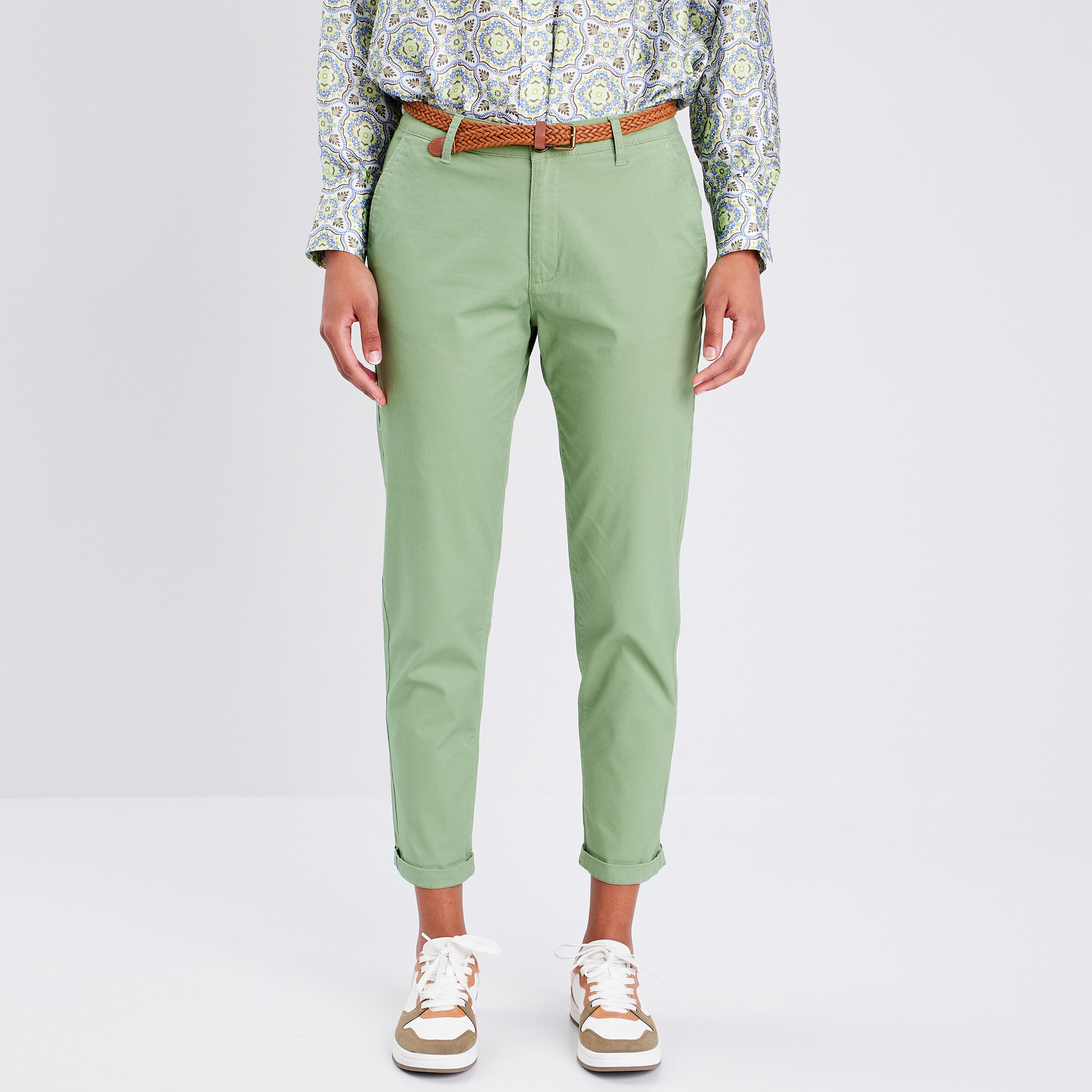 Pantalon chino 7/8ème vert foncé femme