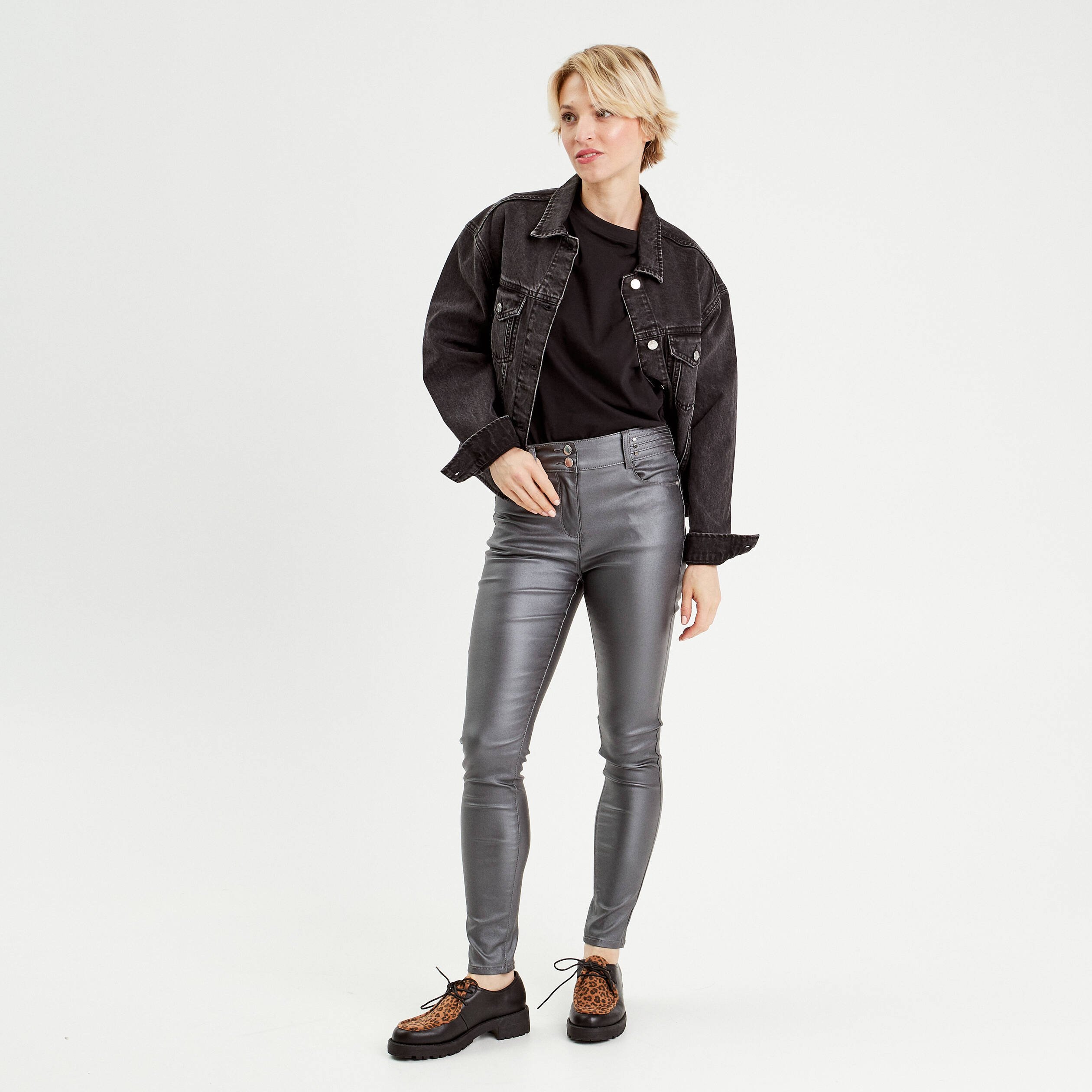 Jean enduit gris femme best sale